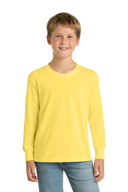 Port & Co Youth Long Sleeve Core Cotton Tee. PC54YLS in Yellow
