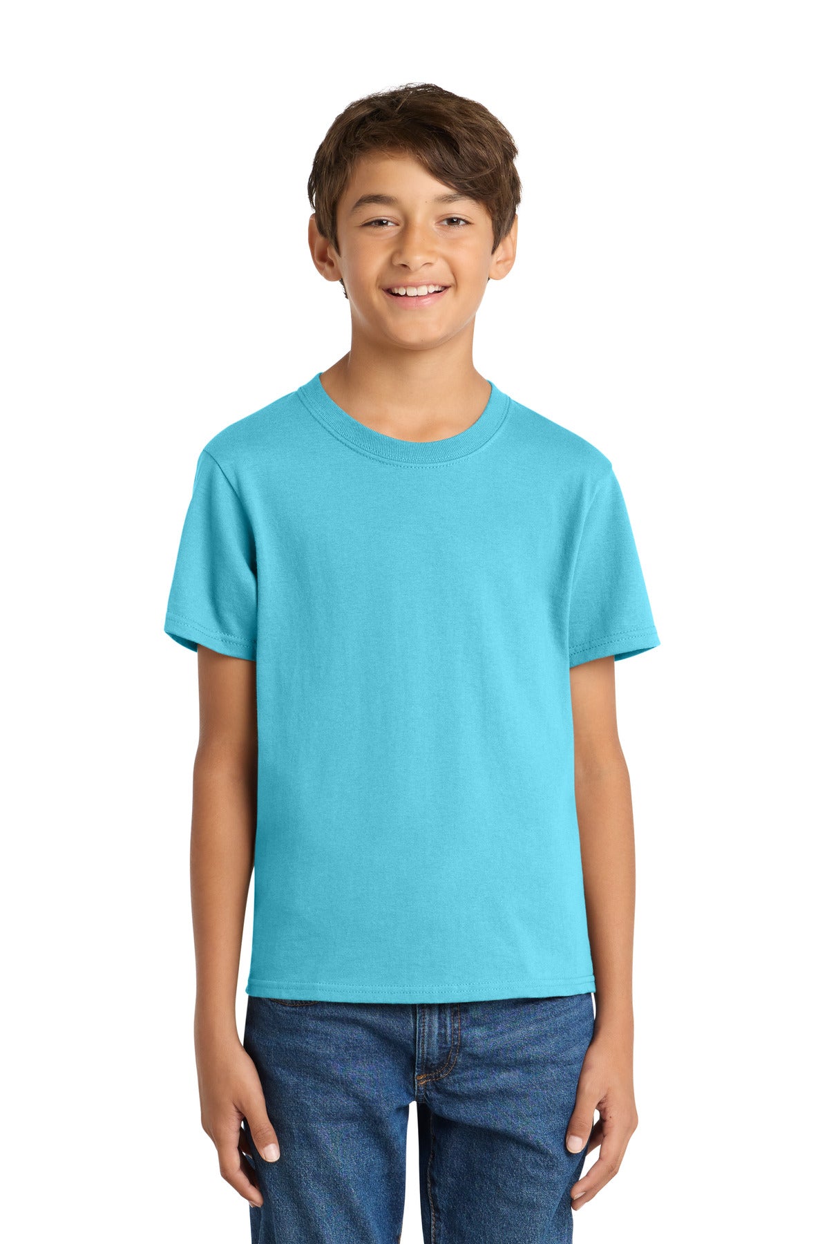 Port & Co Youth Core Cotton Tee. PC54Y in Aquatic Blue