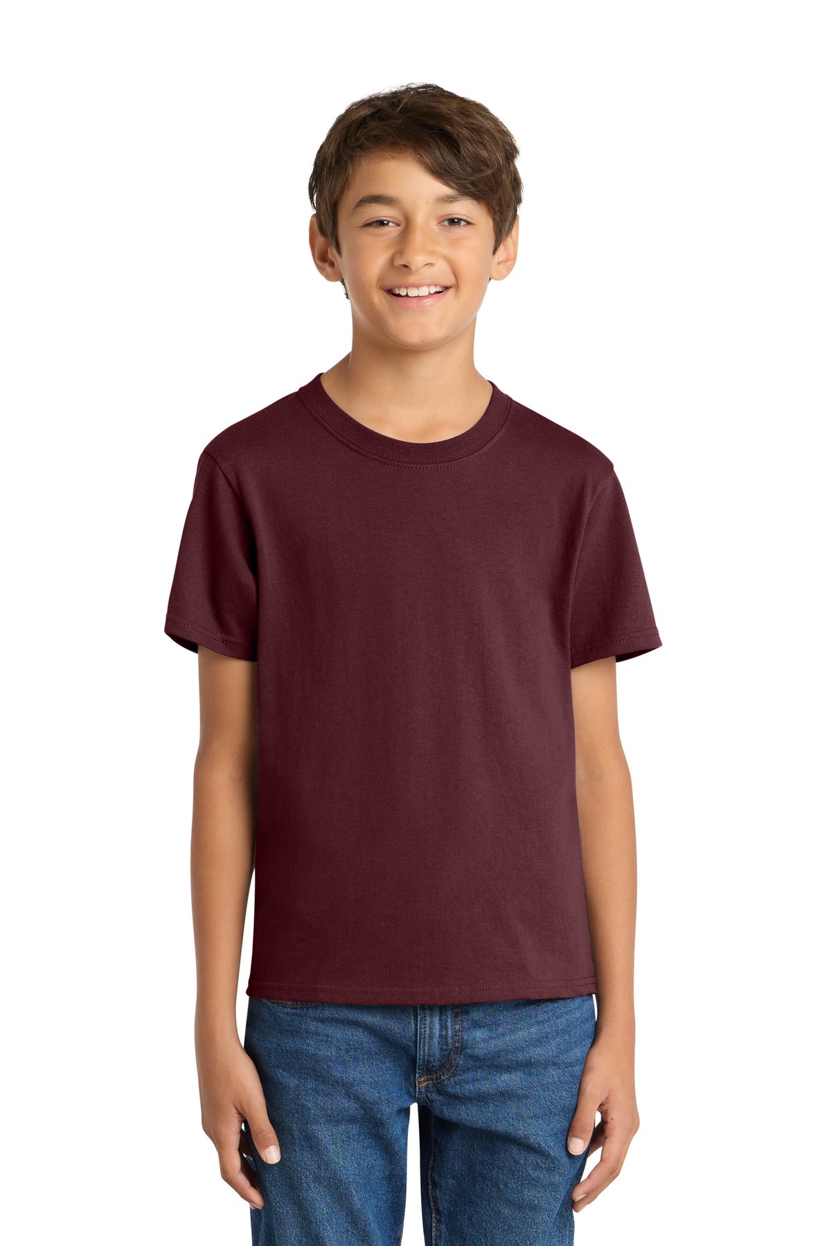 Port & Co Youth Core Cotton Tee. PC54Y in Athletic Maroon