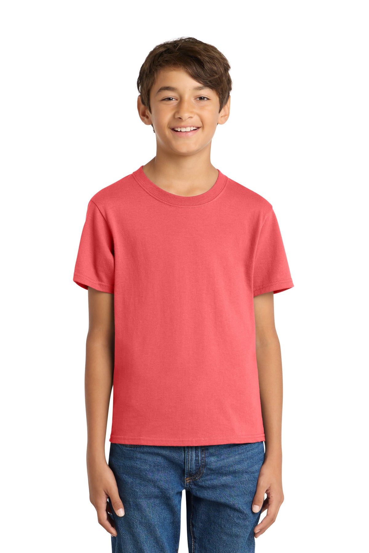 Port & Co Youth Core Cotton Tee. PC54Y in Coral