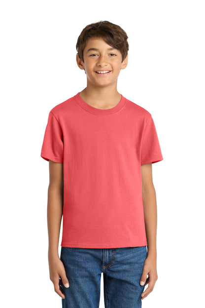 Port & Co Youth Core Cotton Tee. PC54Y in Coral