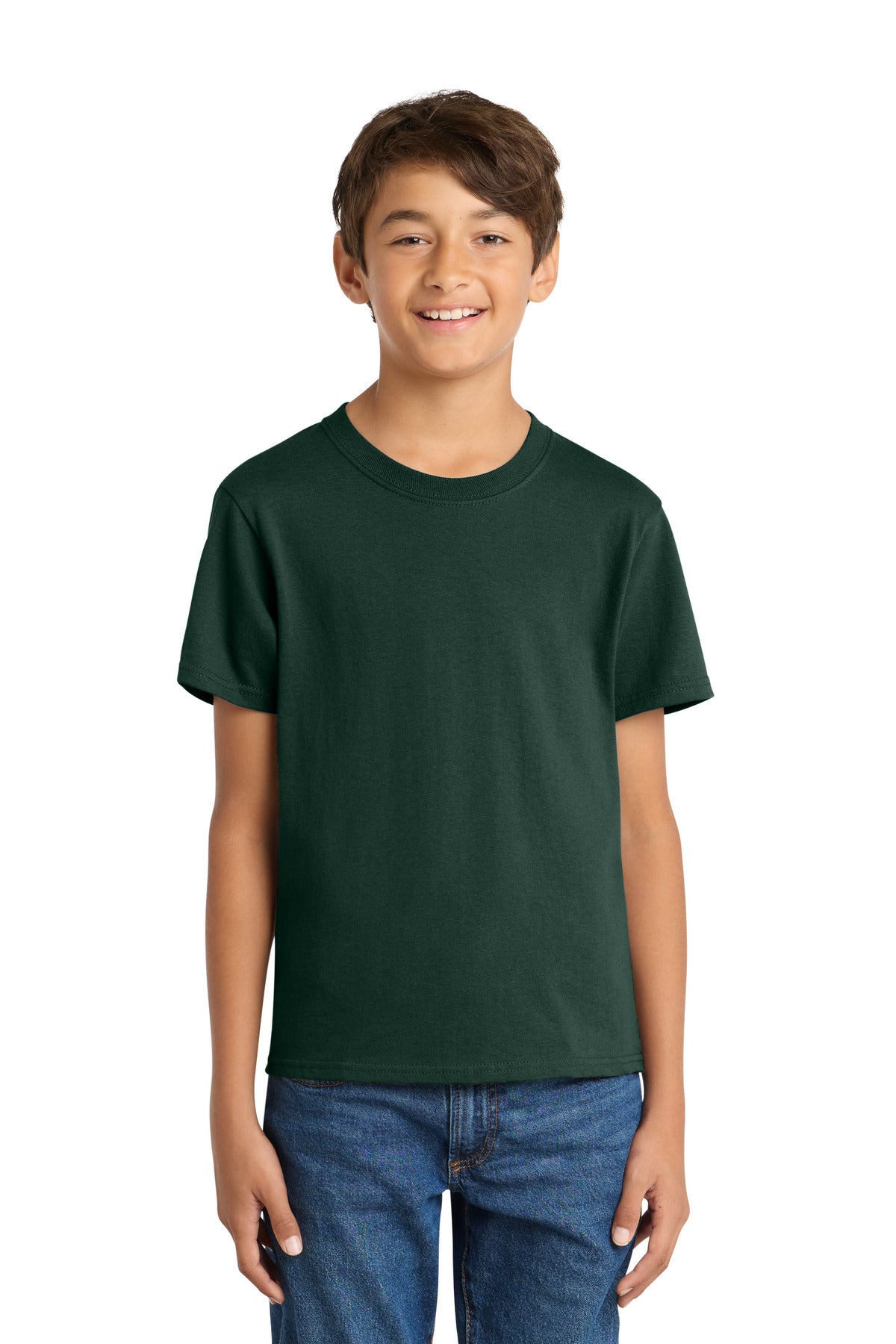 Port & Co Youth Core Cotton Tee. PC54Y in Dark Green