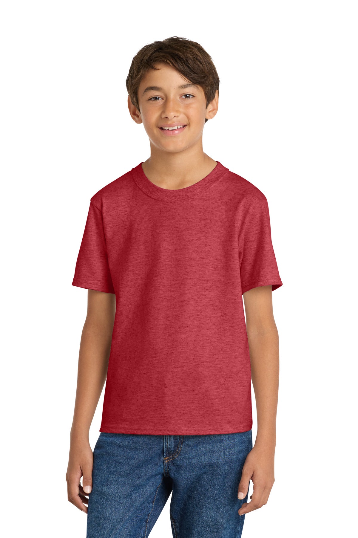 Port & Co Youth Core Cotton Tee. PC54Y in Heather Red