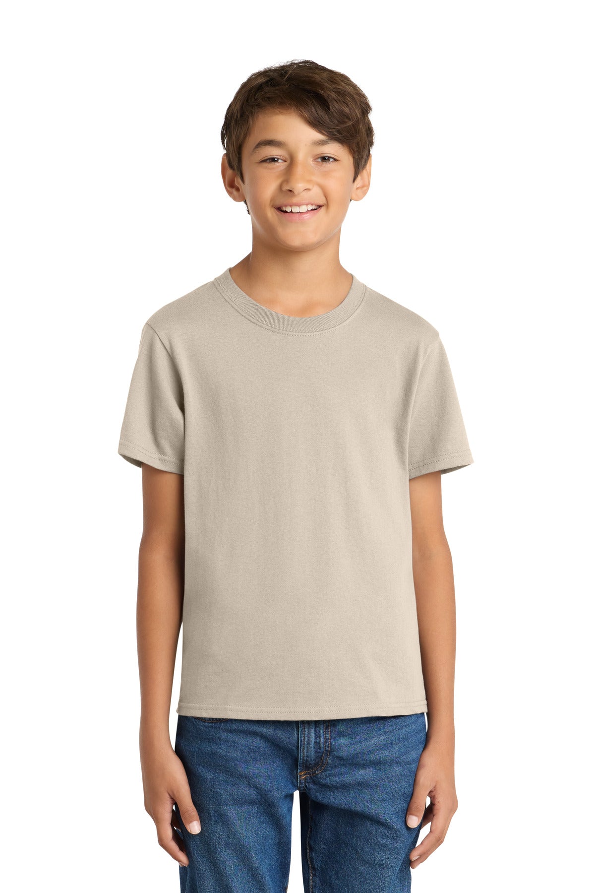 Port & Co Youth Core Cotton Tee. PC54Y in Light Sand