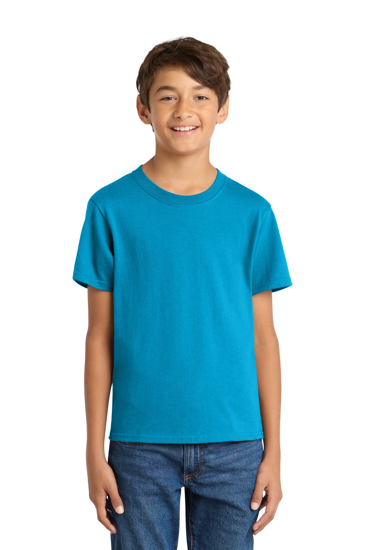 Port & Co Youth Core Cotton Tee. PC54Y in Neon Blue