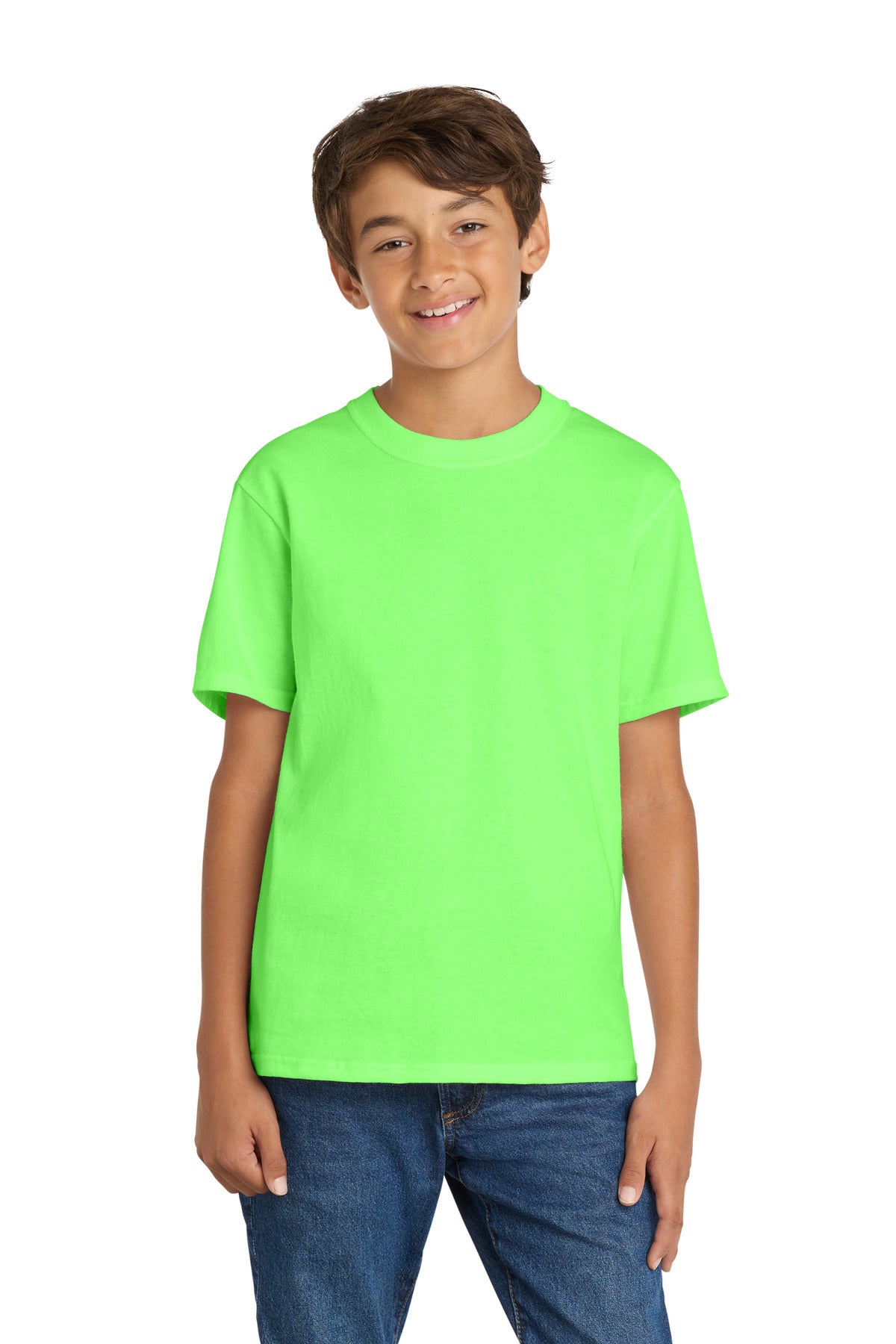 Port & Co Youth Core Cotton Tee. PC54Y in Neon Green