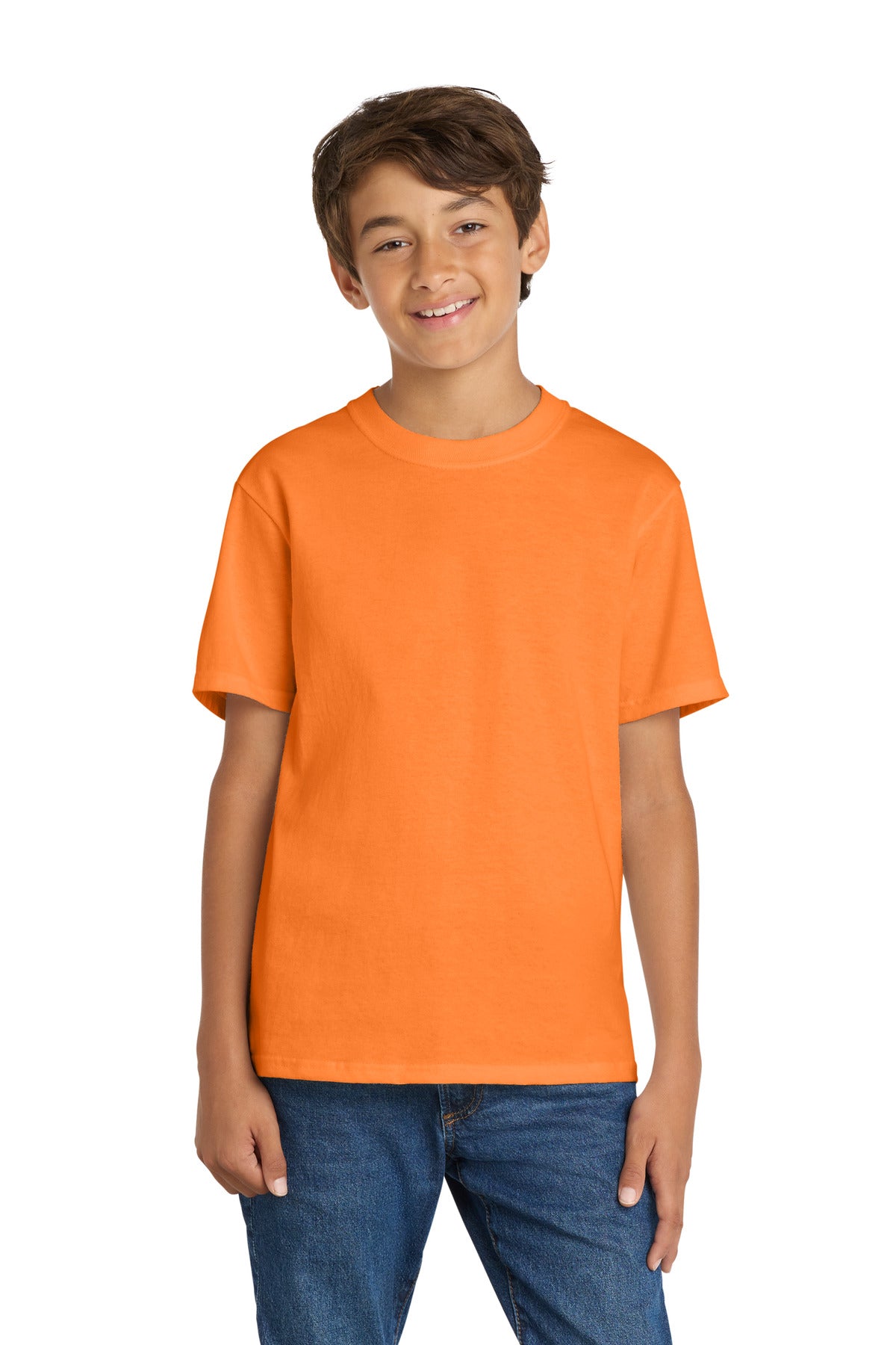 Port & Co Youth Core Cotton Tee. PC54Y in Neon Orange