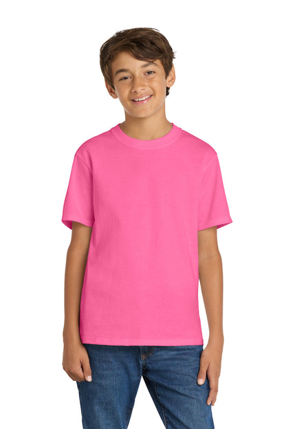 Port & Co Youth Core Cotton Tee. PC54Y in Neon Pink