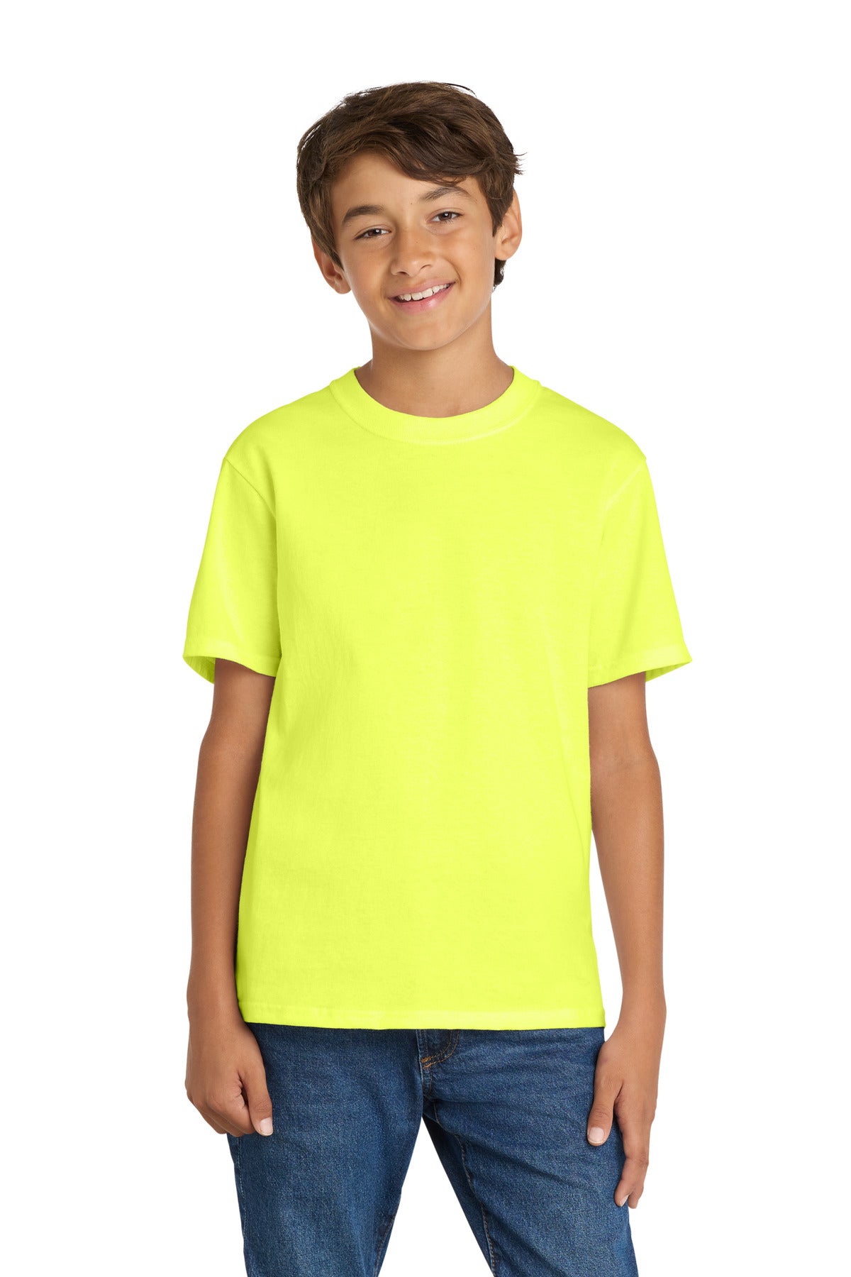 Port & Co Youth Core Cotton Tee. PC54Y in Neon Yellow
