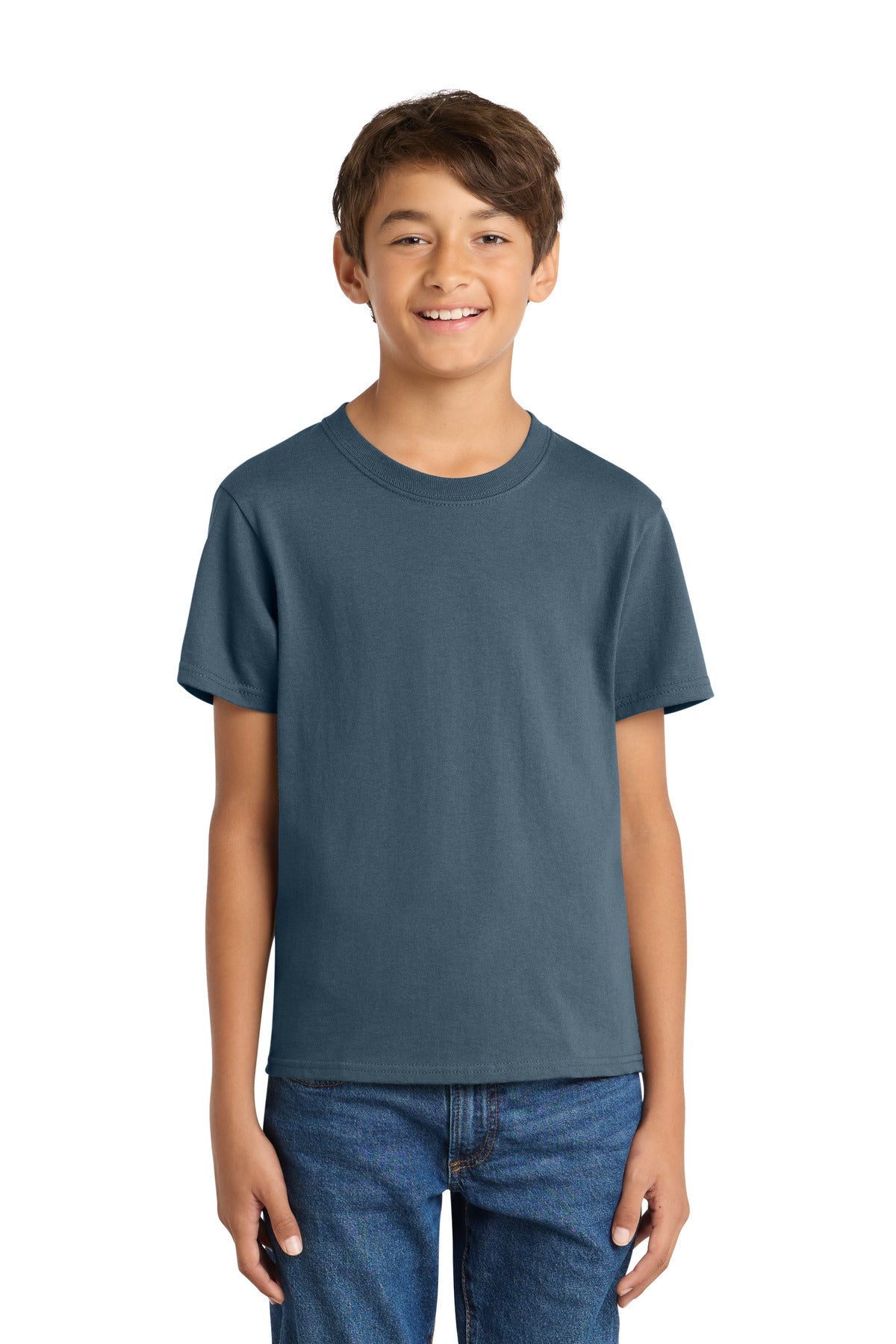 Port & Co Youth Core Cotton Tee. PC54Y in Steel Blue