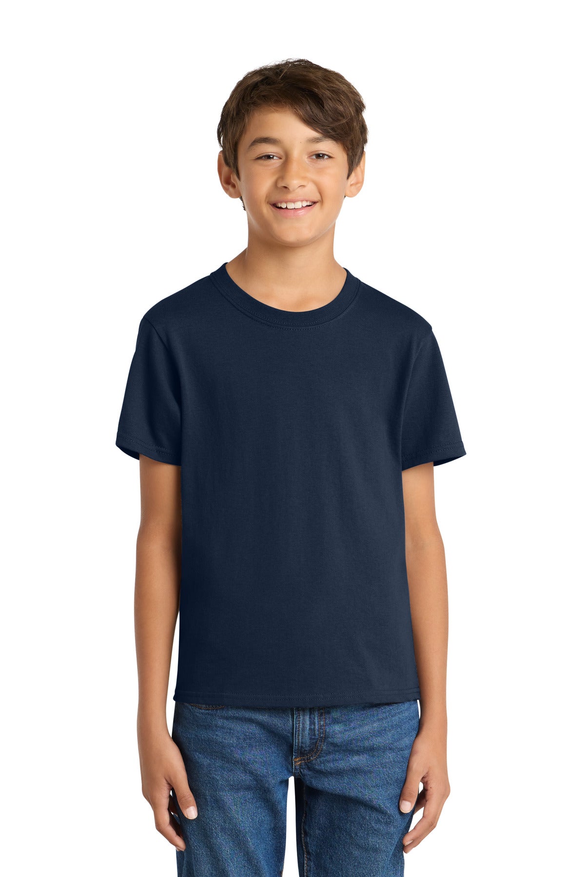 Port & Co Youth Core Cotton Tee. PC54Y in True Navy