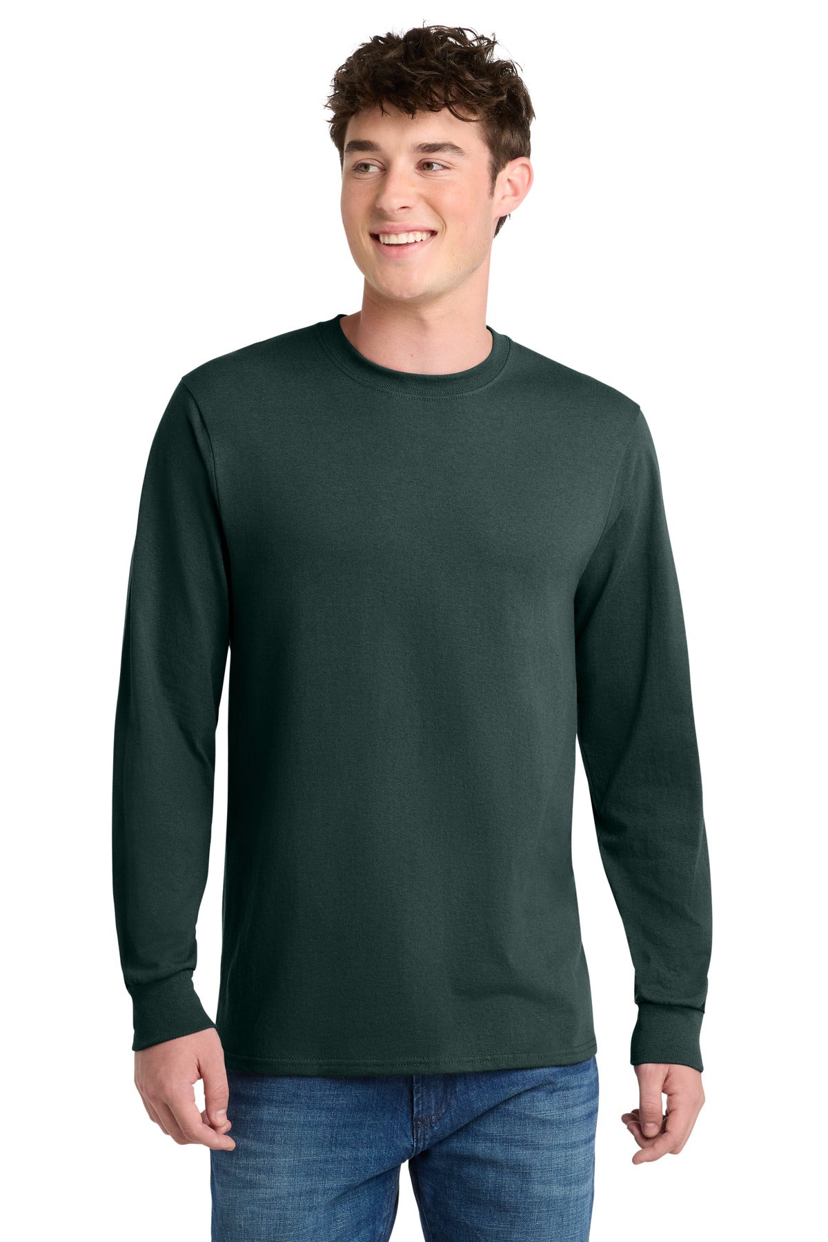 Port & Co Tall Long Sleeve Core Blend Tee. PC55LST in Dark Green