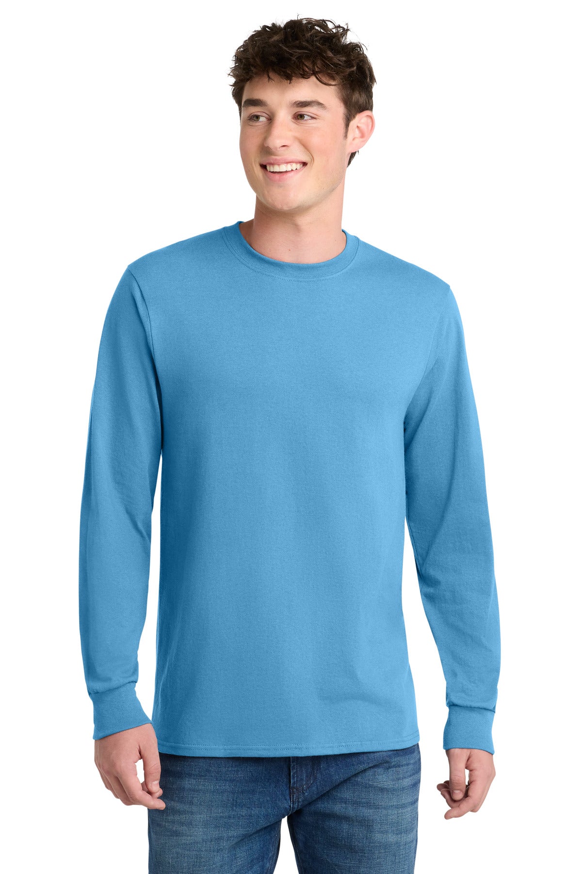 Port & Co Long Sleeve Core Blend Tee. PC55LS in Aquatic Blue
