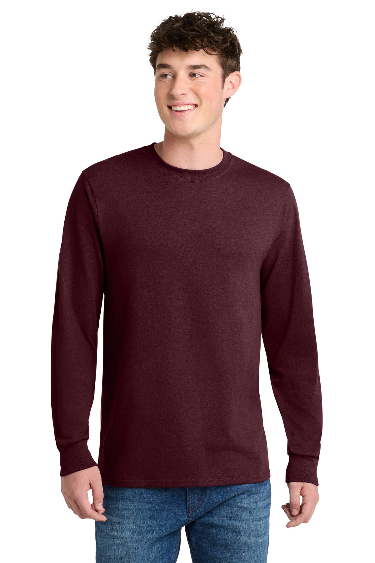 Port & Co Long Sleeve Core Blend Tee. PC55LS in Athletic Maroon
