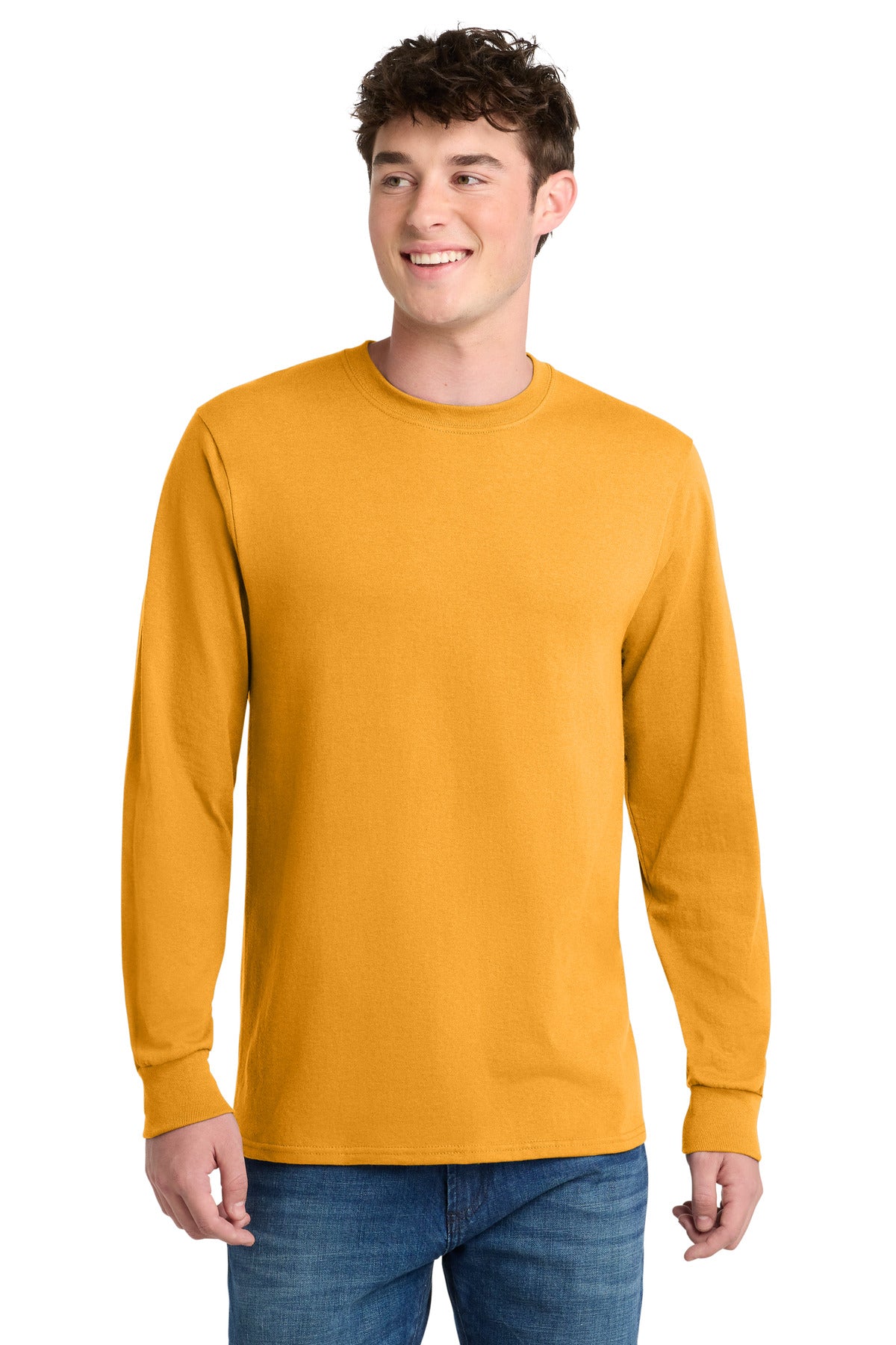 Port & Co Long Sleeve Core Blend Tee. PC55LS in Gold