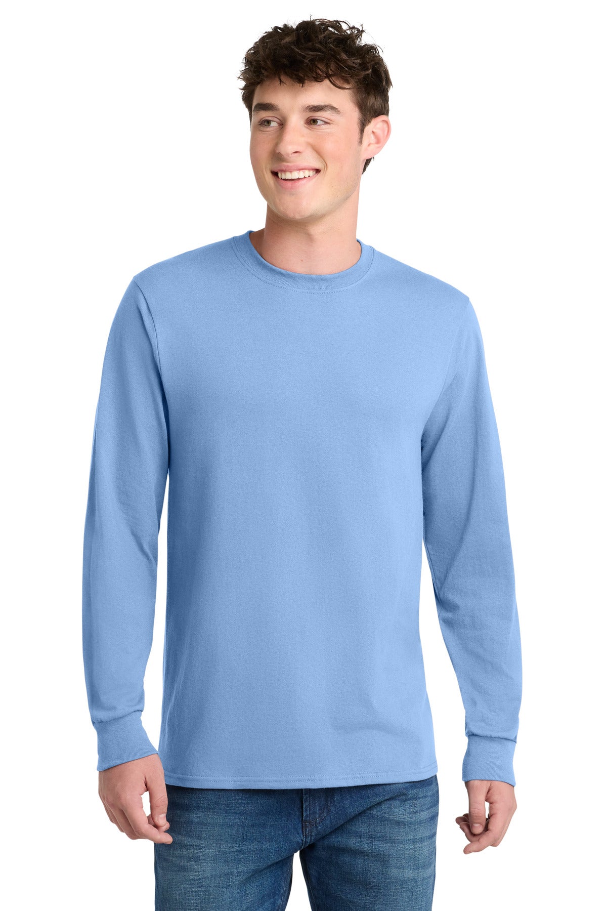 Port & Co Long Sleeve Core Blend Tee. PC55LS in Light Blue