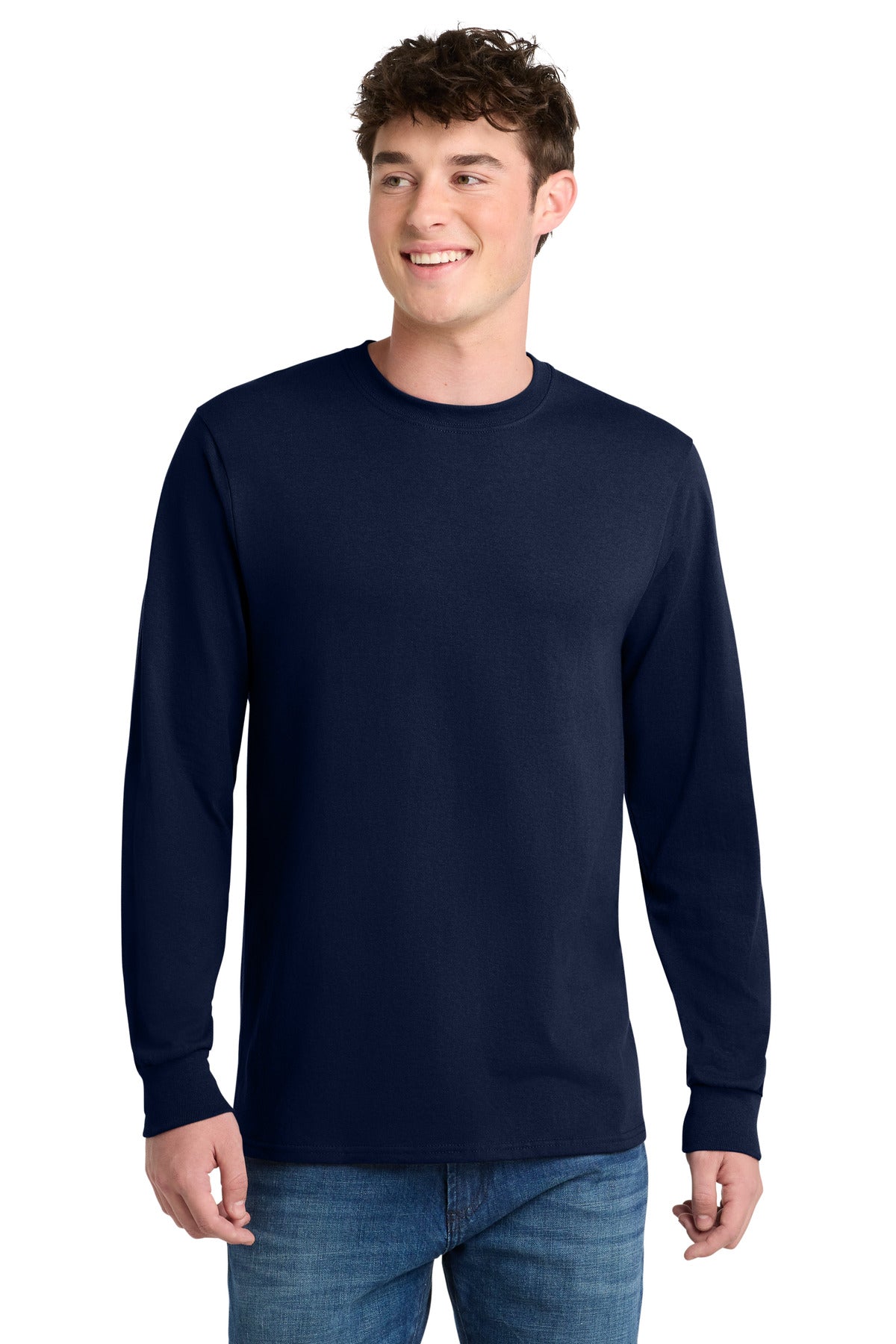 Port & Co Long Sleeve Core Blend Tee. PC55LS in Navy