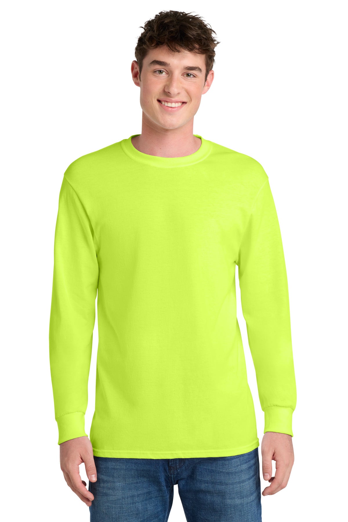 Port & Co Long Sleeve Core Blend Tee. PC55LS in Safety Green