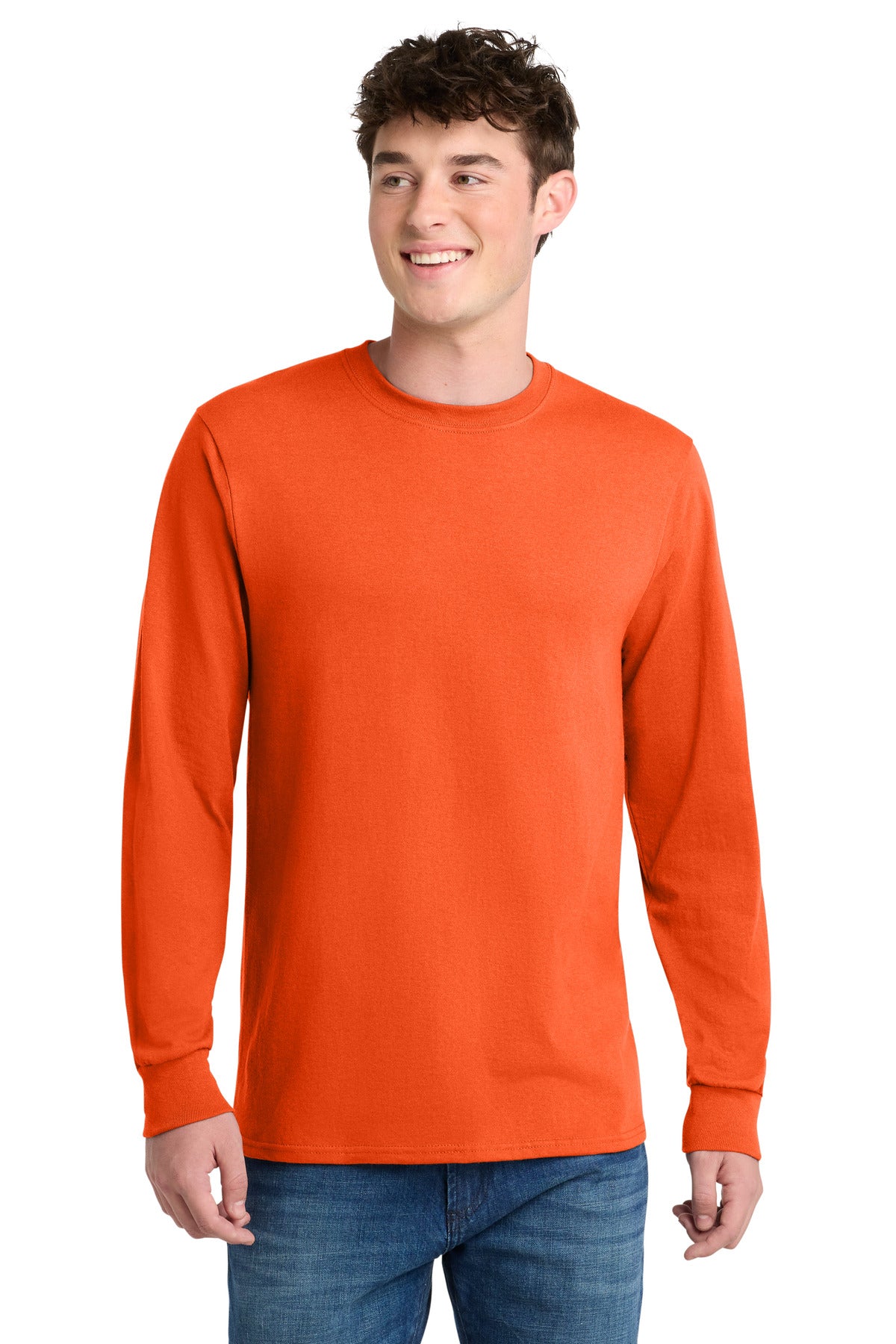 Port & Co Long Sleeve Core Blend Tee. PC55LS in Safety Orange