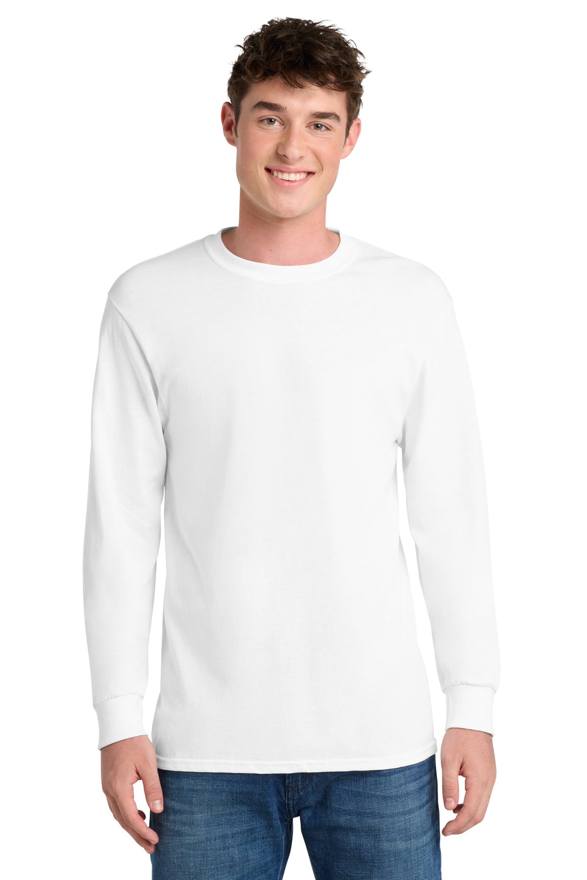 Port & Co Long Sleeve Core Blend Tee. PC55LS in White