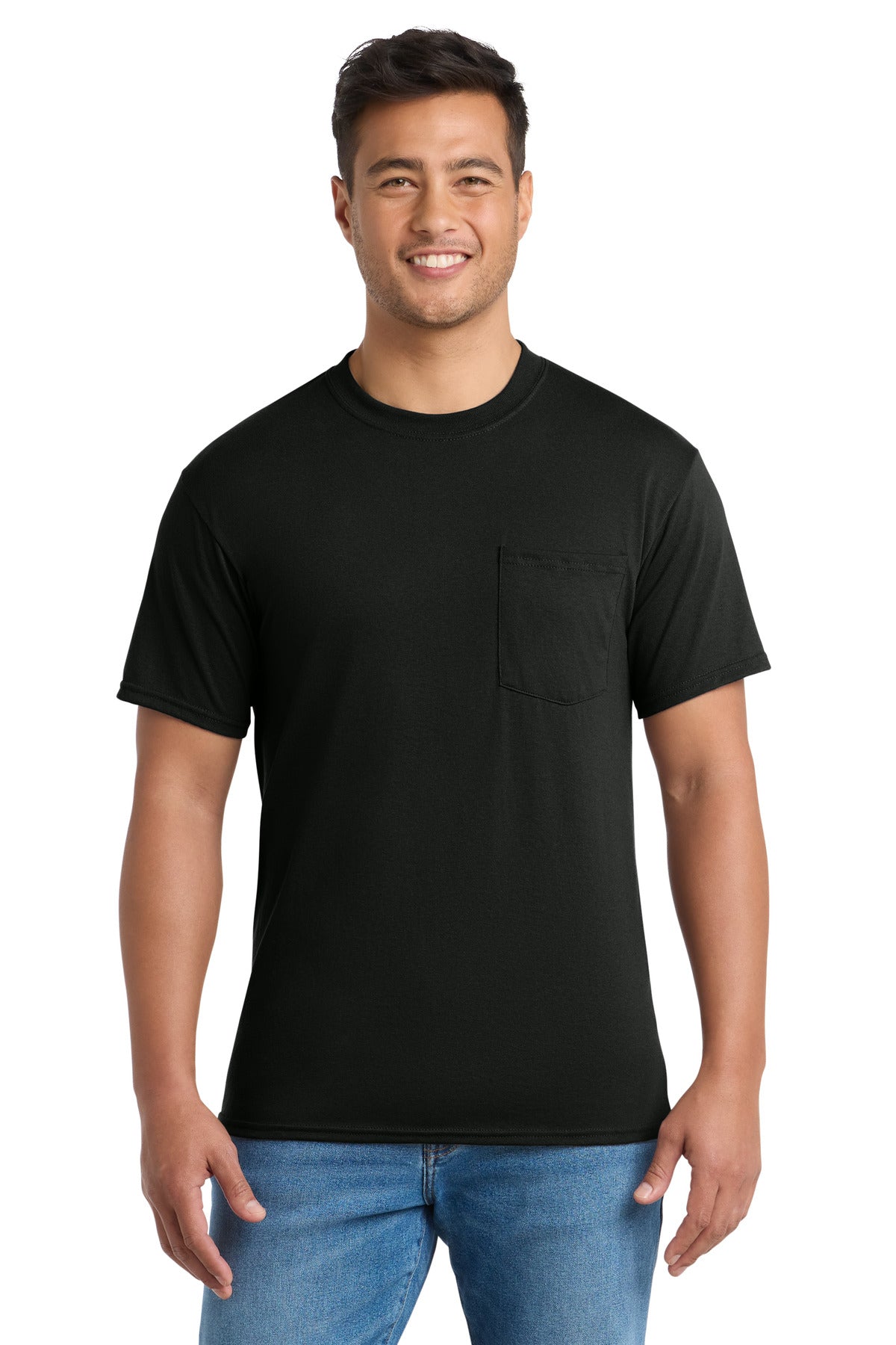 Port & Co Tall Core Blend Pocket Tee. PC55PT in Jet Black