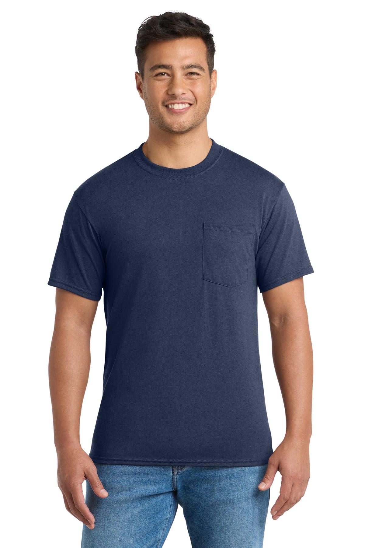 Port & Co Tall Core Blend Pocket Tee. PC55PT in Navy
