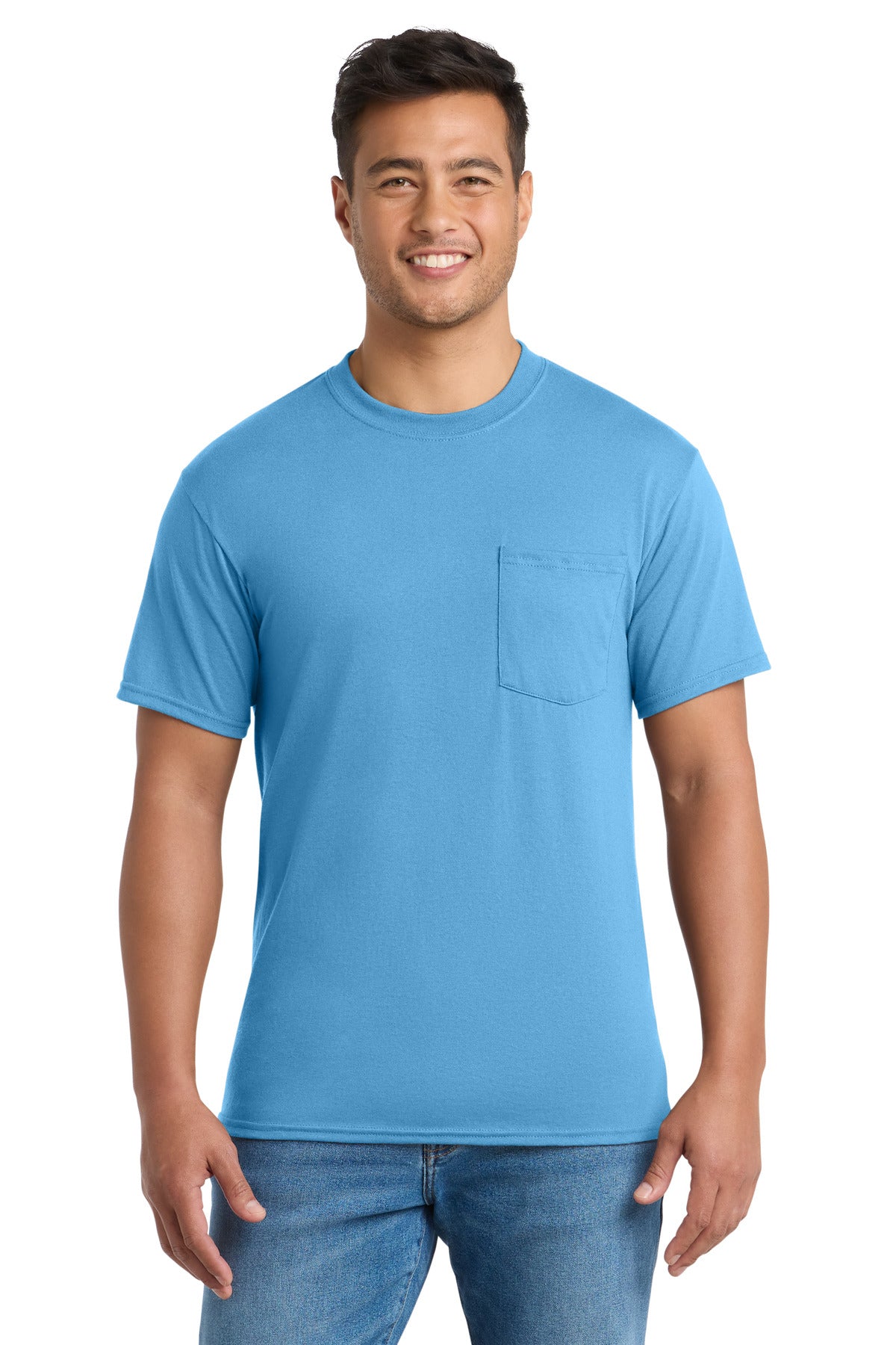 Port & Co Core Blend Pocket Tee. PC55P in Aquatic Blue