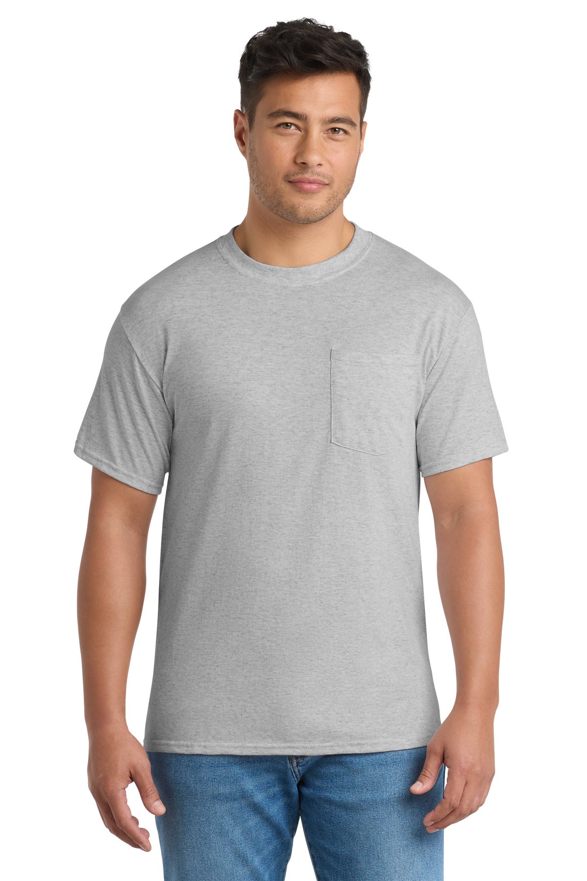 Port & Co Core Blend Pocket Tee. PC55P in Ash