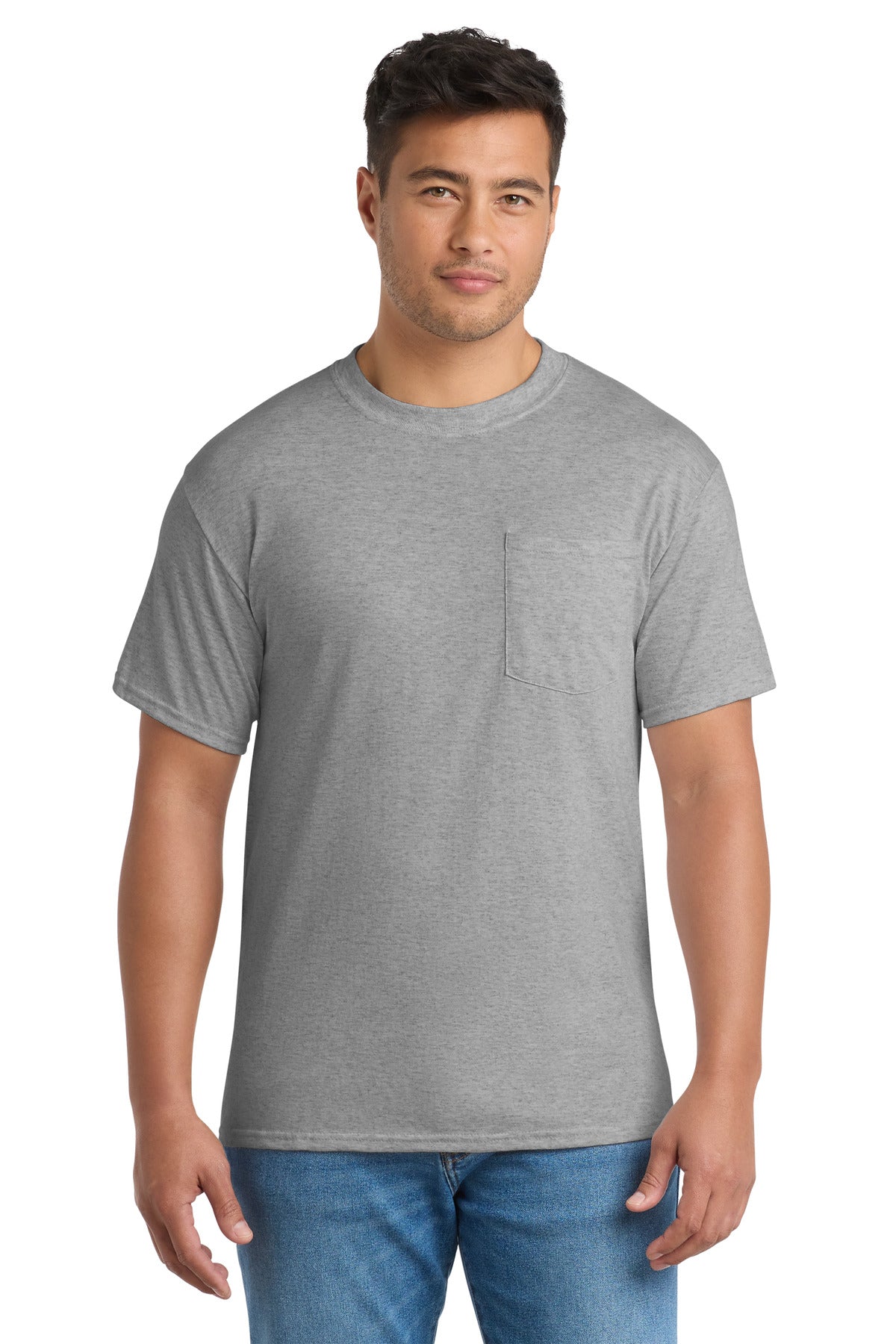 Port & Co Core Blend Pocket Tee. PC55P in Athletic Heather