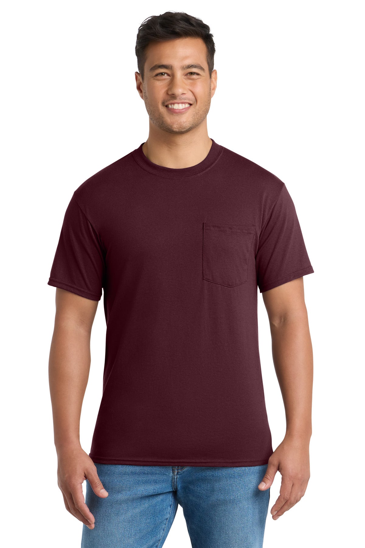 Port & Co Core Blend Pocket Tee. PC55P in Athletic Maroon