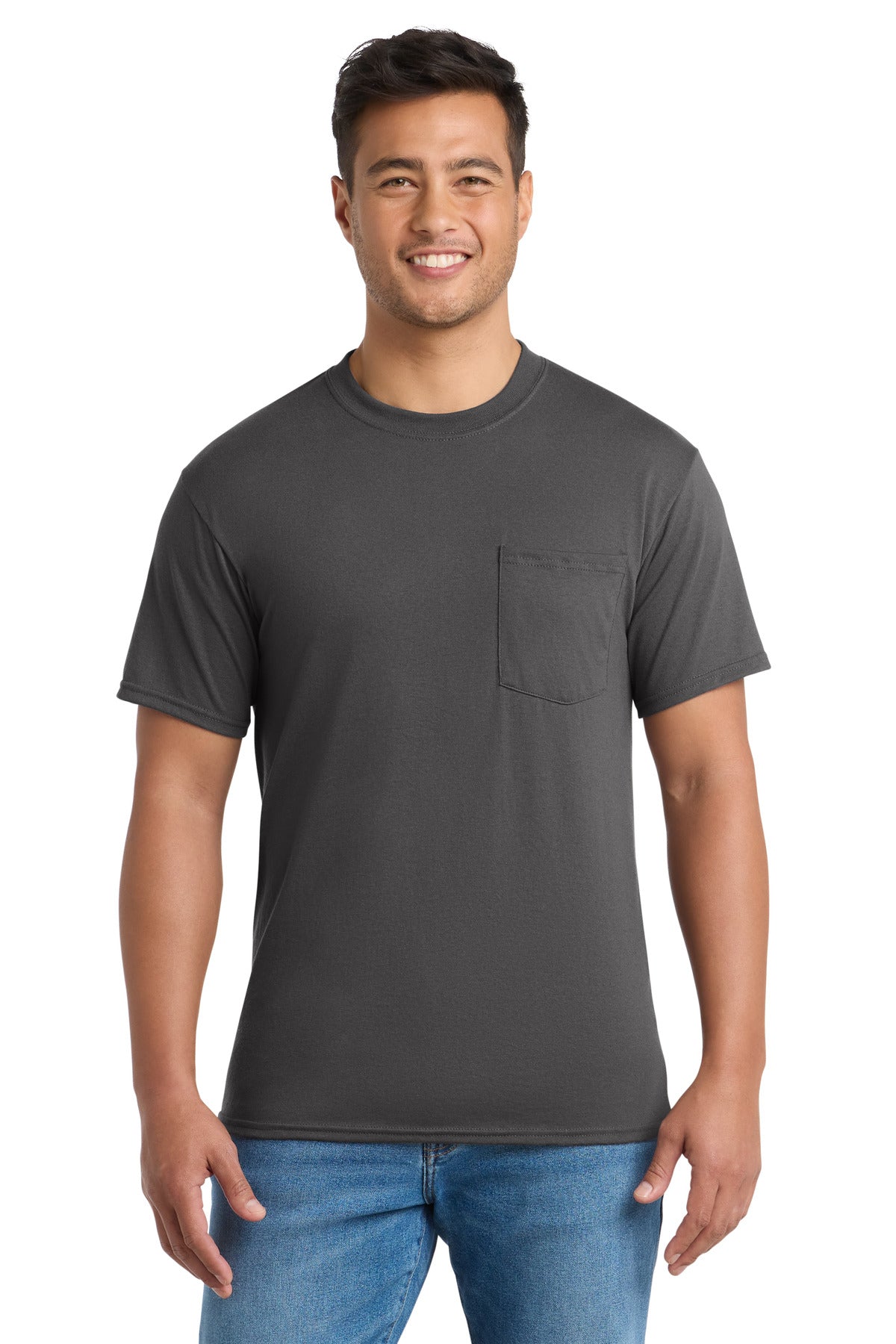 Port & Co Core Blend Pocket Tee. PC55P in Charcoal