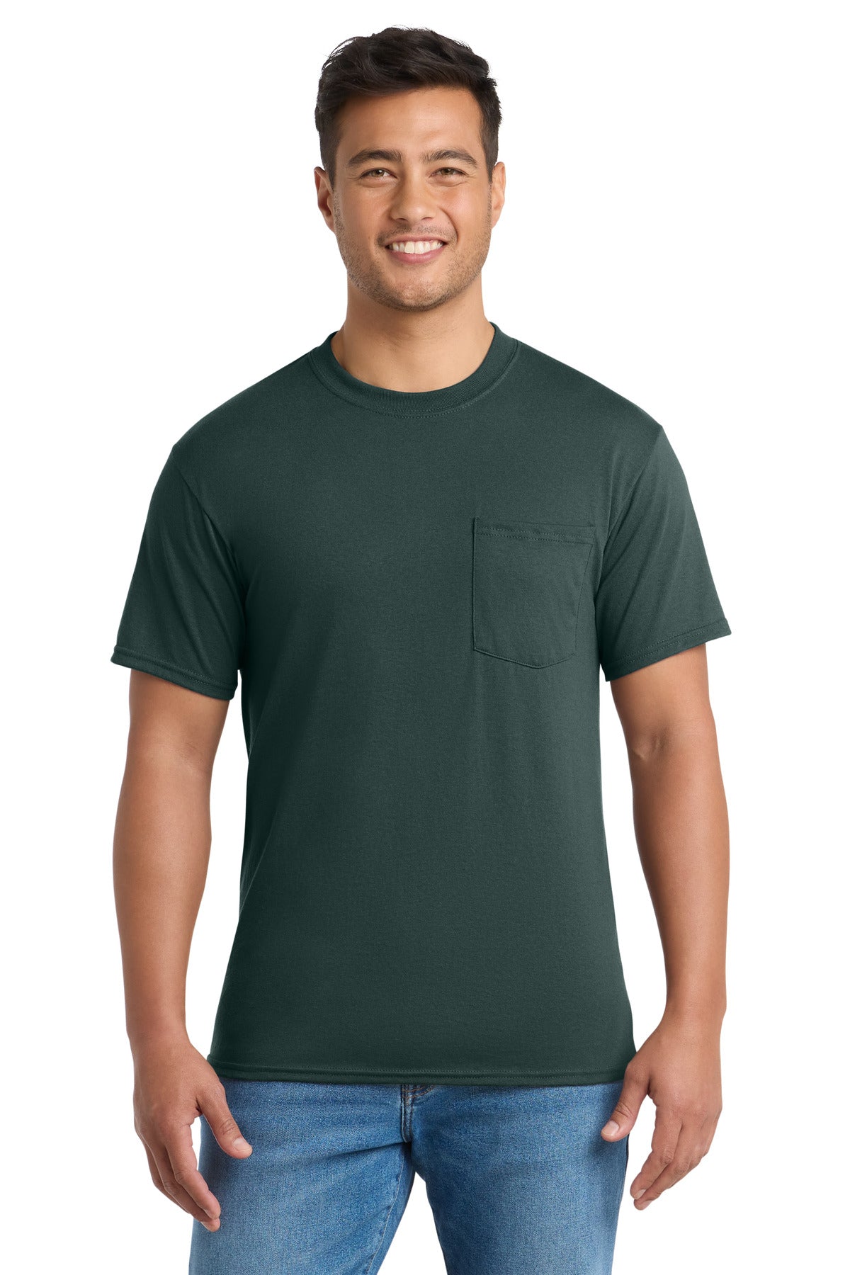 Port & Co Core Blend Pocket Tee. PC55P in Dark Green
