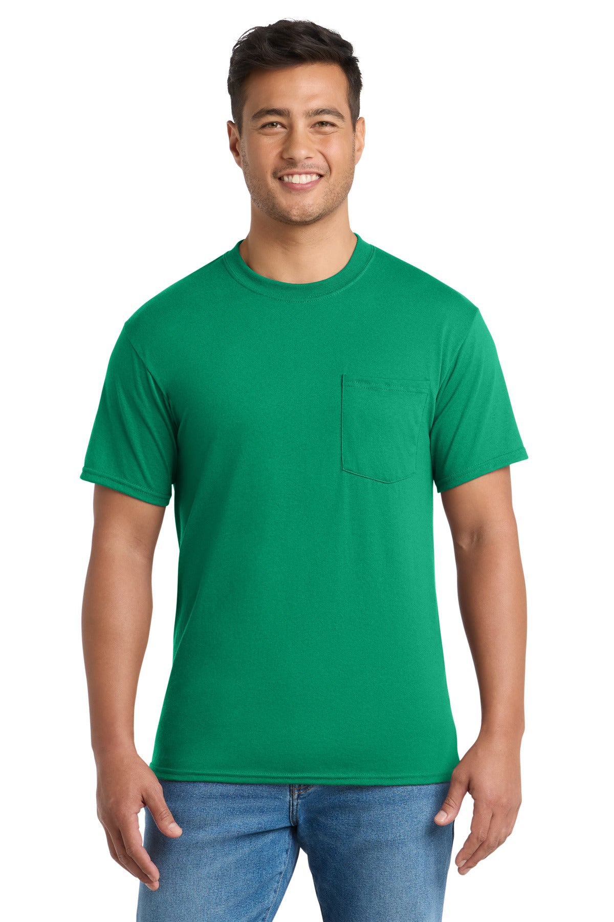 Port & Co Core Blend Pocket Tee. PC55P in Kelly
