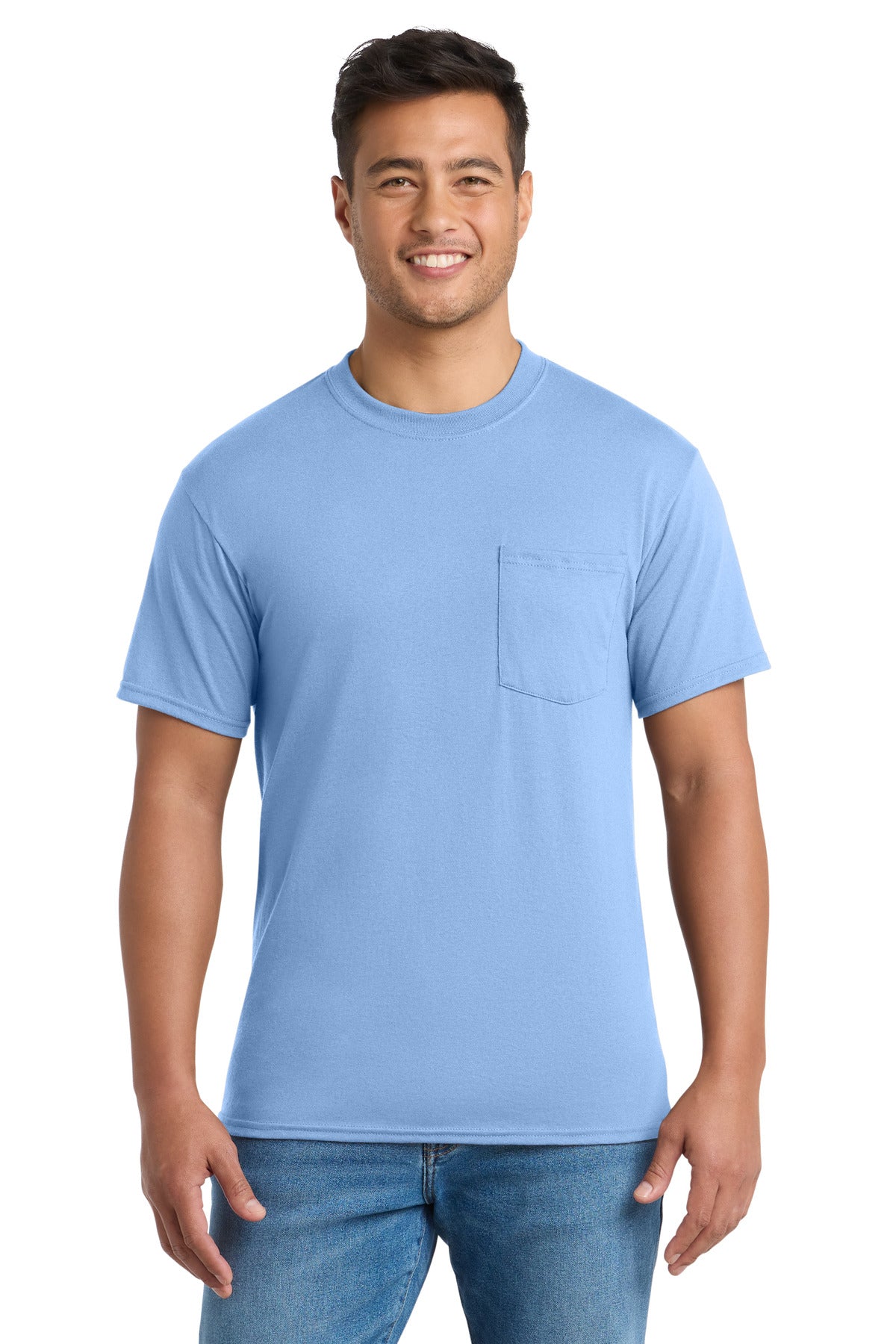 Port & Co Core Blend Pocket Tee. PC55P in Light Blue
