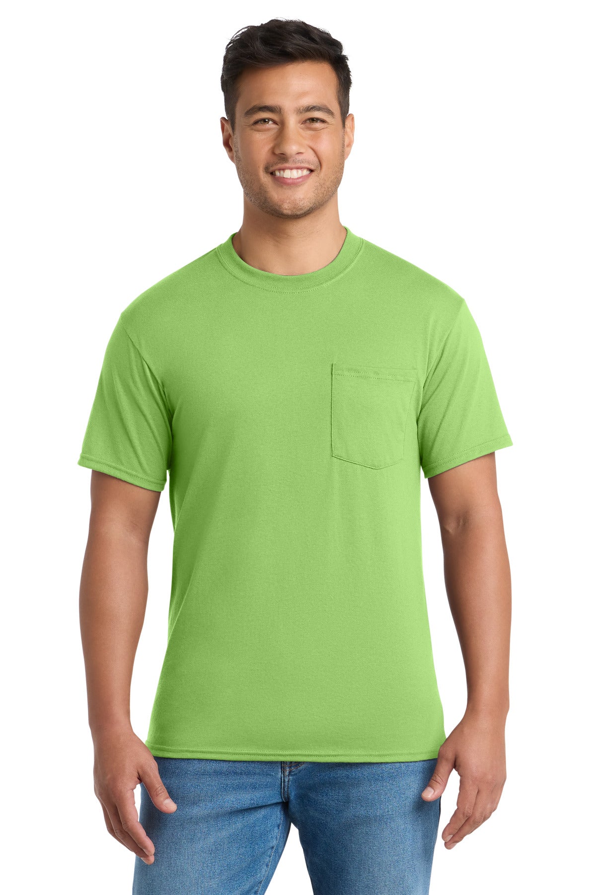 Port & Co Core Blend Pocket Tee. PC55P in Lime