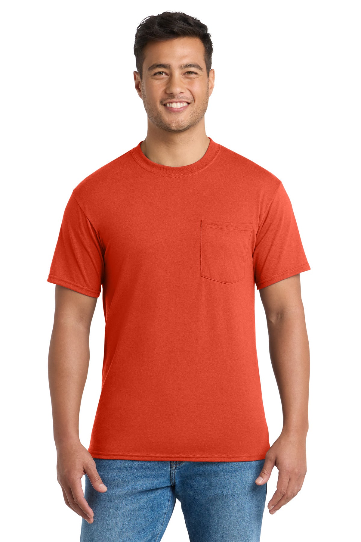 Port & Co Core Blend Pocket Tee. PC55P in Orange