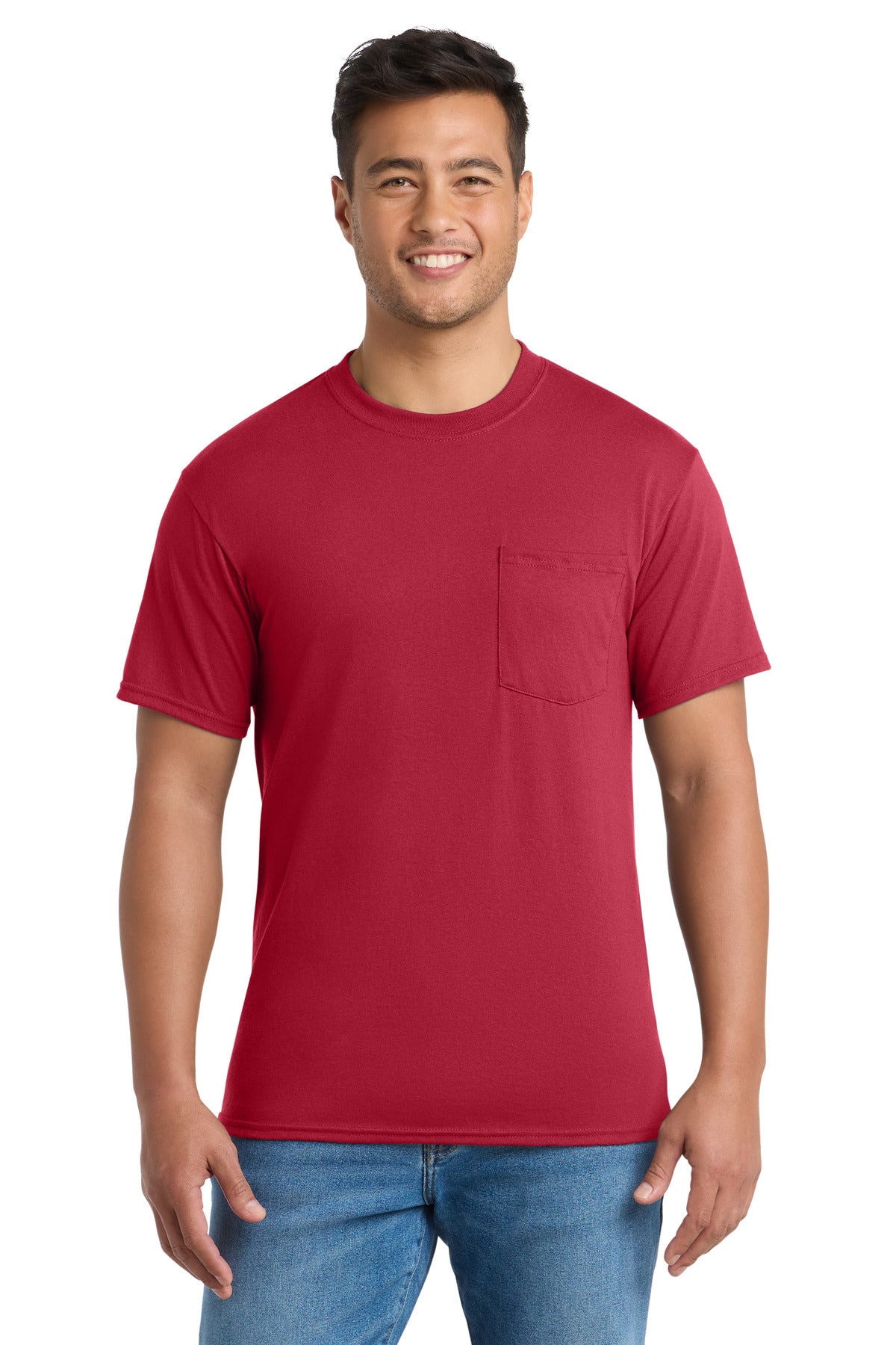 Port & Co Core Blend Pocket Tee. PC55P in Red