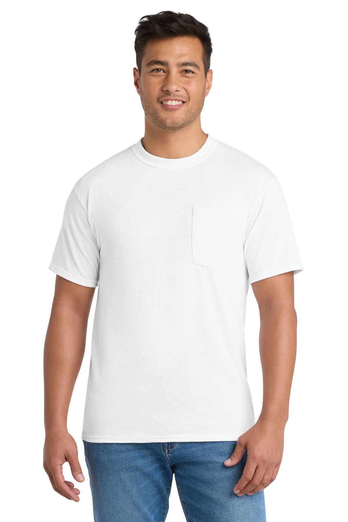 Port & Co Core Blend Pocket Tee. PC55P in White