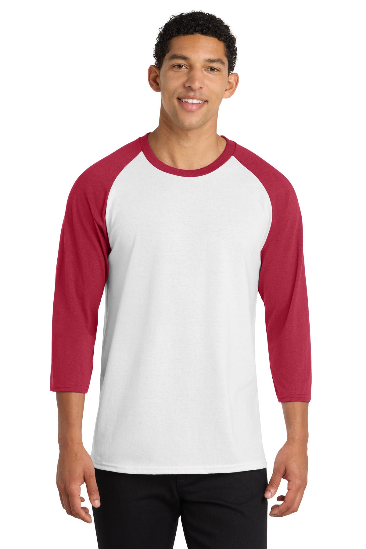 Port & Co Core Blend 3/4-Sleeve Raglan Tee. PC55RS in White/ Red