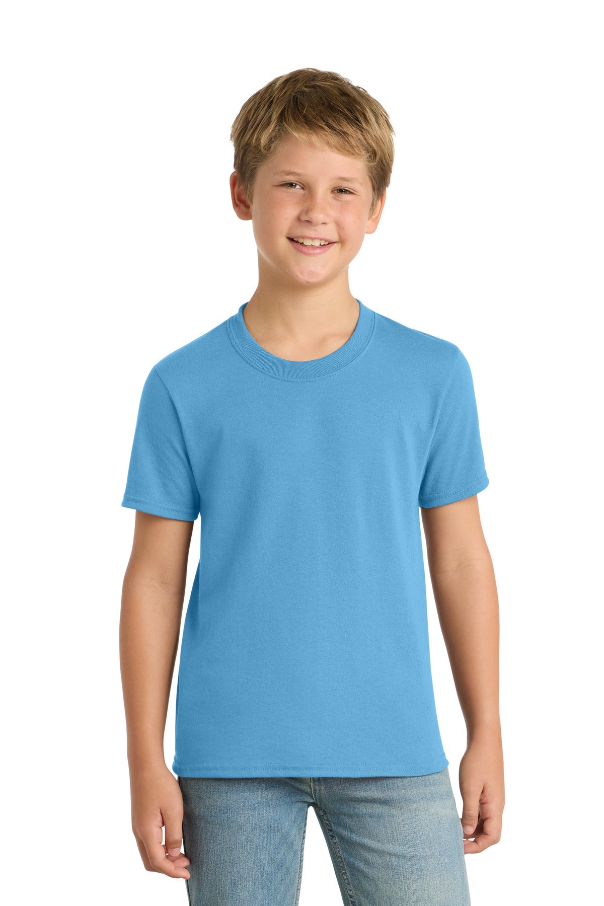 Port & Co Youth Core Blend Tee.  PC55Y in Aquatic Blue