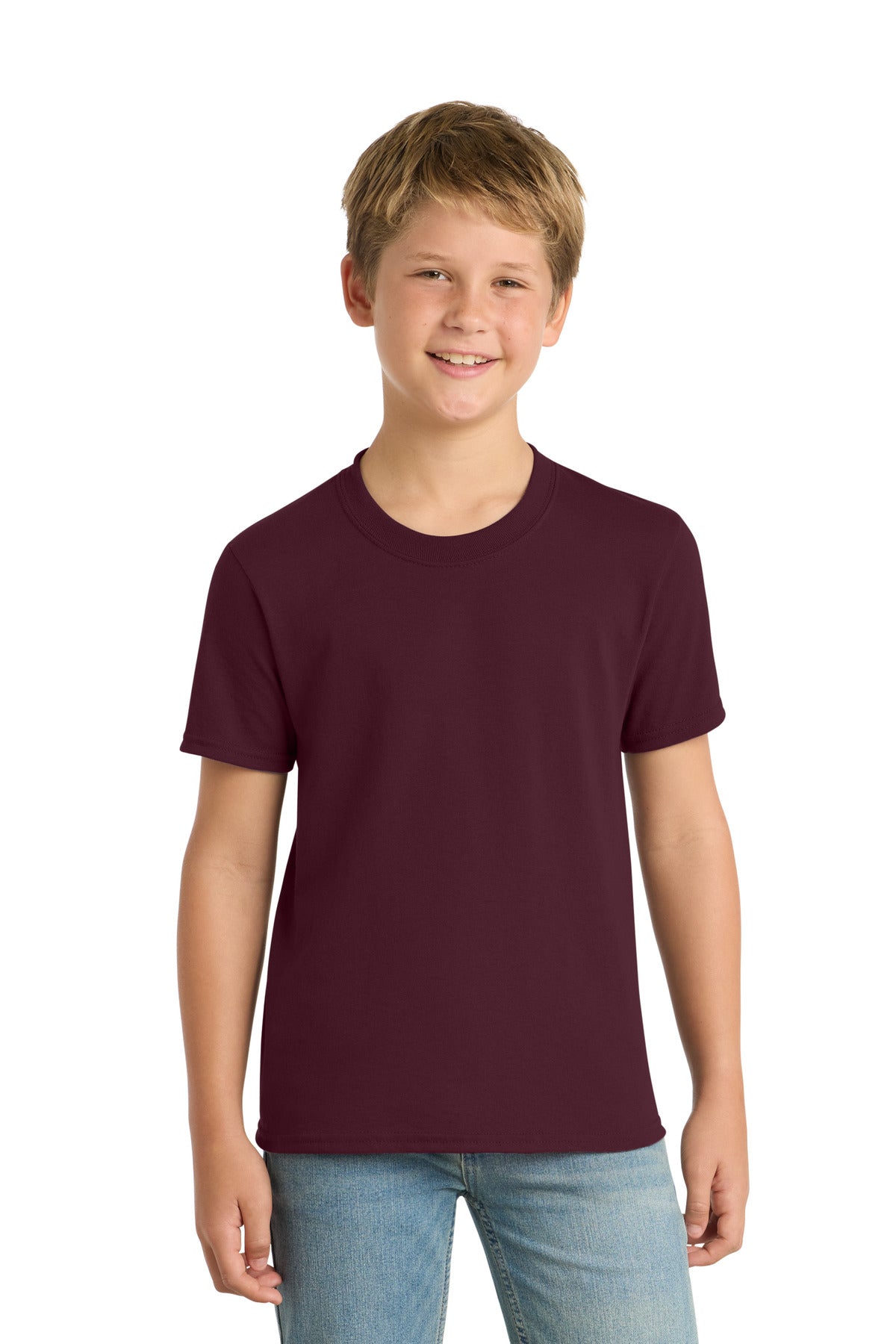 Port & Co Youth Core Blend Tee.  PC55Y in Athletic Maroon