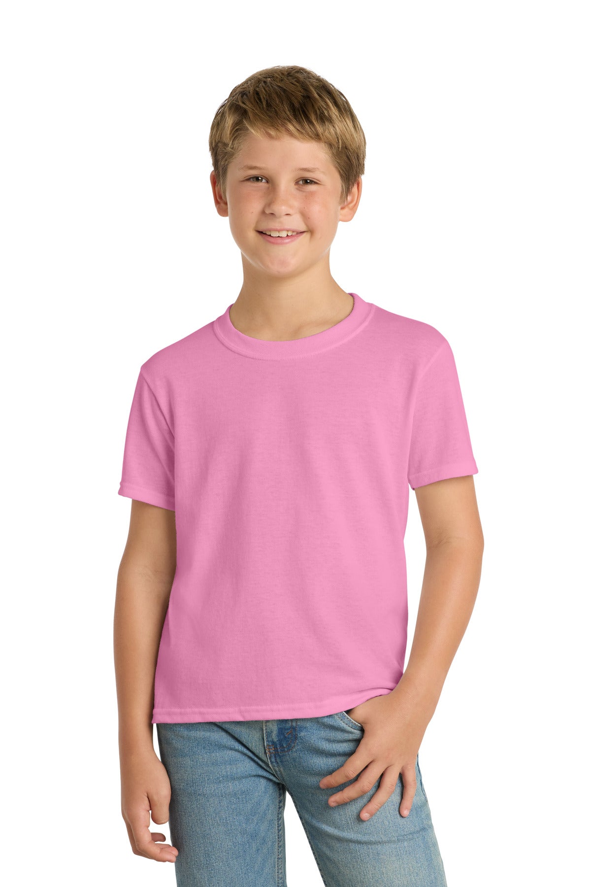 Port & Co Youth Core Blend Tee.  PC55Y in Candy Pink