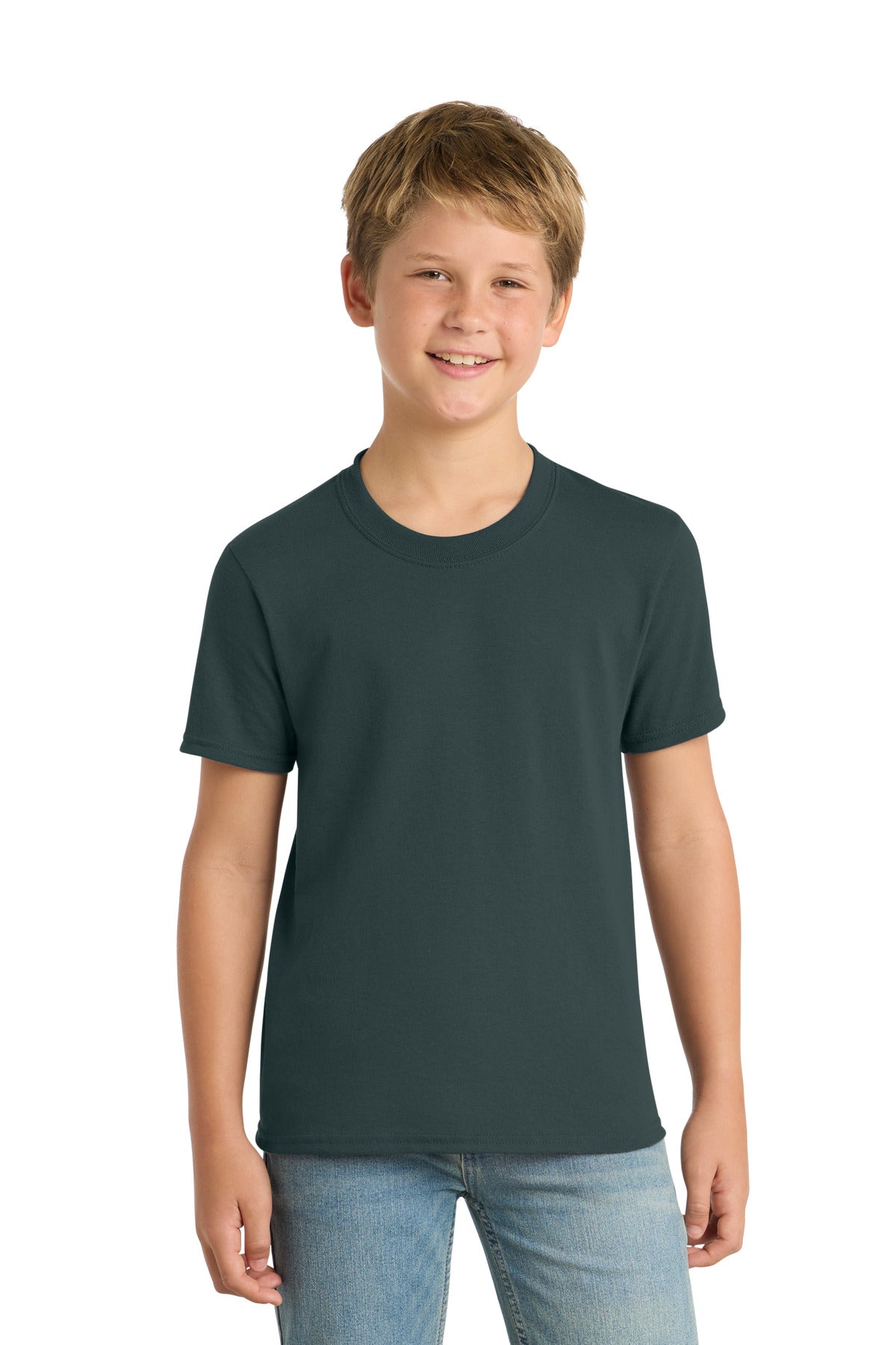 Port & Co Youth Core Blend Tee.  PC55Y in Dark Green