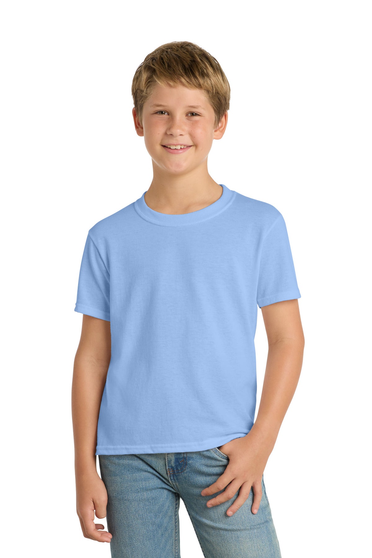 Port & Co Youth Core Blend Tee.  PC55Y in Light Blue