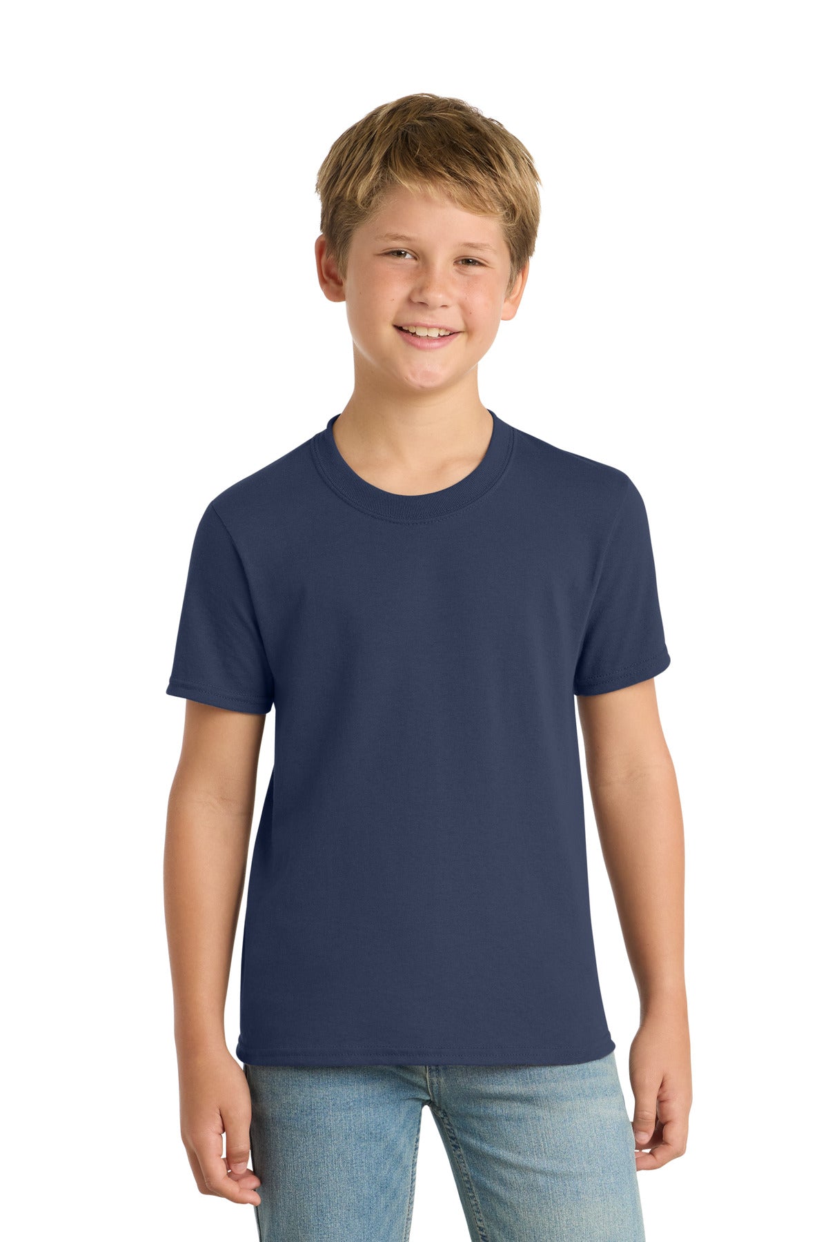 Port & Co Youth Core Blend Tee.  PC55Y in Navy