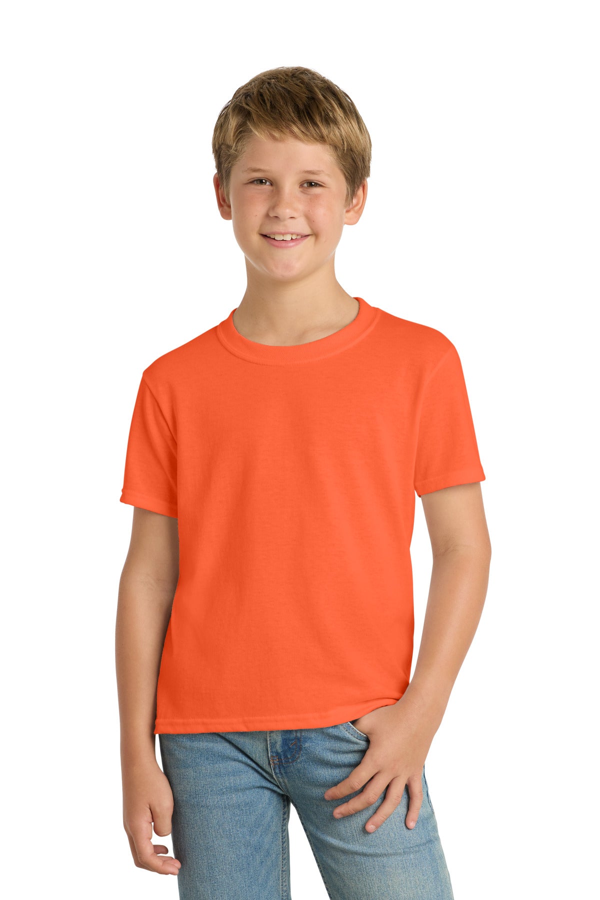 Port & Co Youth Core Blend Tee.  PC55Y in Safety Orange