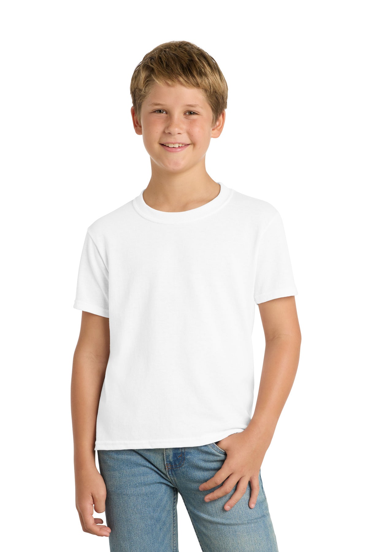 Port & Co Youth Core Blend Tee.  PC55Y in White