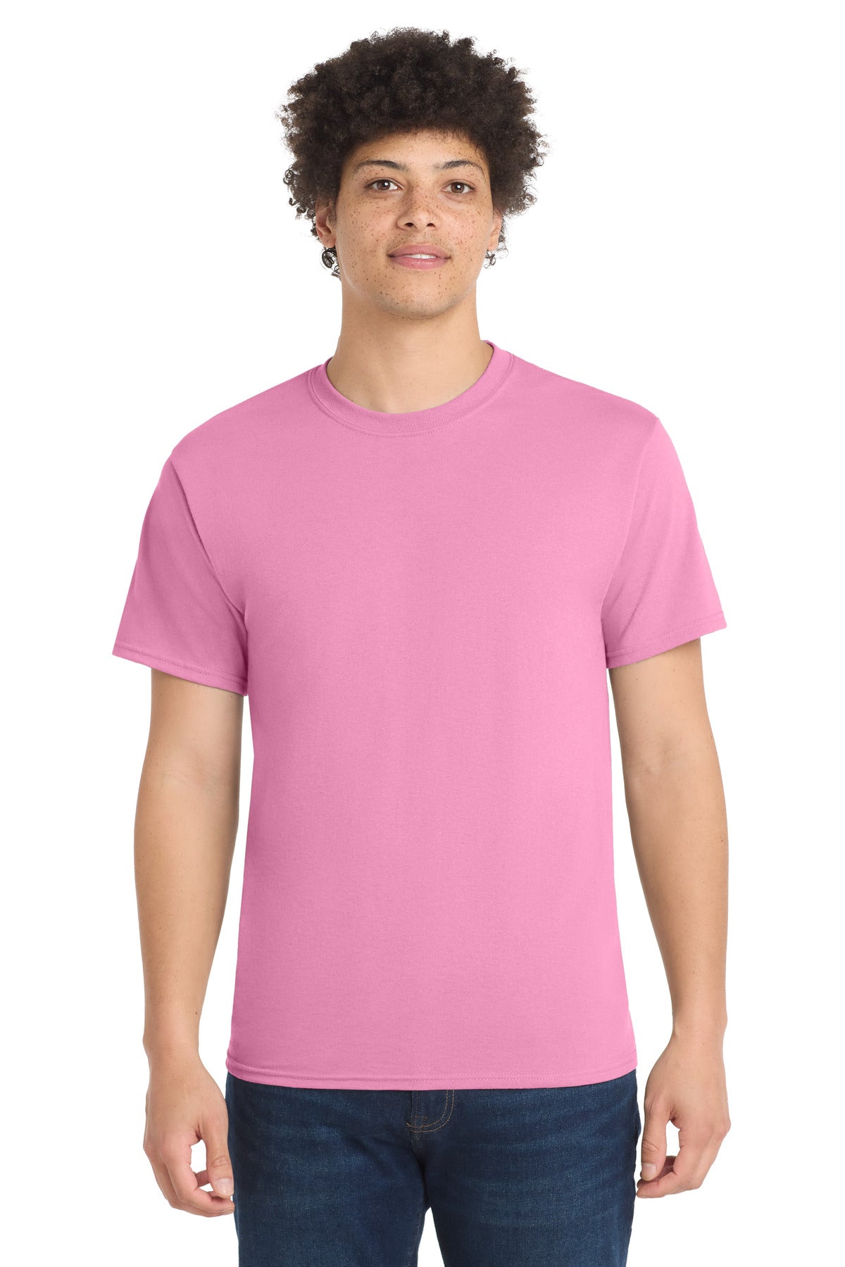 Port & Co Core Blend Tee.  PC55 in Candy Pink