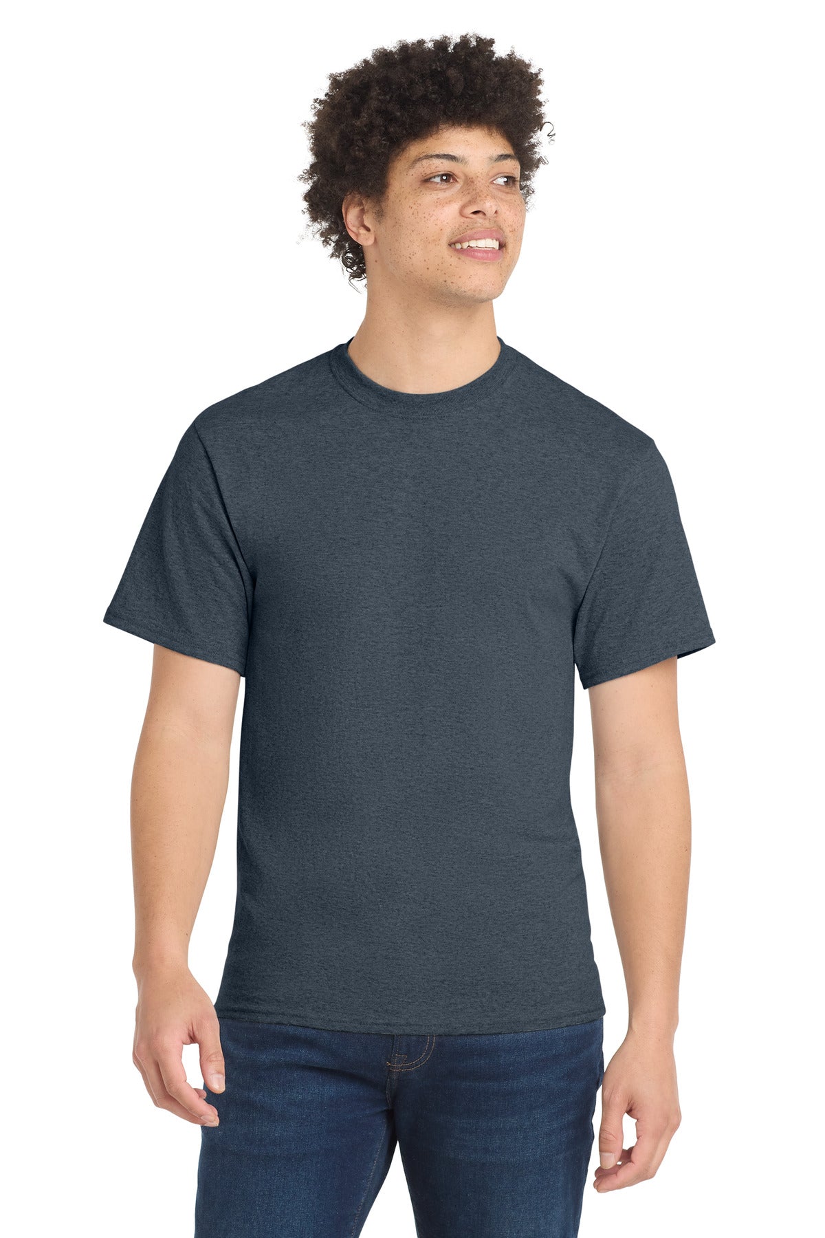 Port & Co Core Blend Tee.  PC55 in Heather Navy