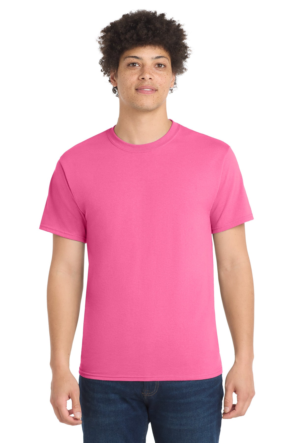 Port & Co Core Blend Tee.  PC55 in Neon Pink